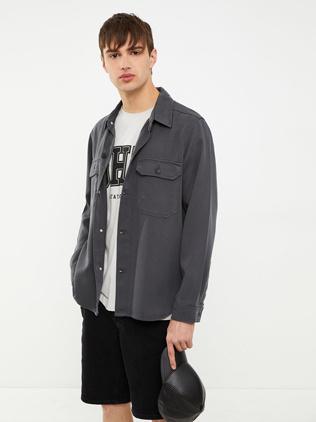 XSIDE Antrasit Regular Fit Uzun Kollu Erkek Jean Gömlek - 1