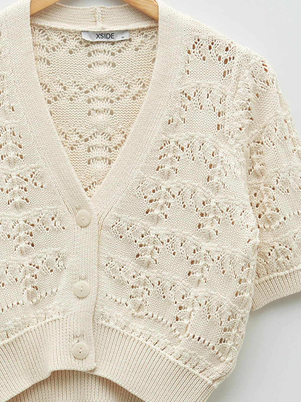 XSIDE V-Ausschnitt Gemusterte Kurzarm Strickjacke für Damen -S2EU59Z8-RFC