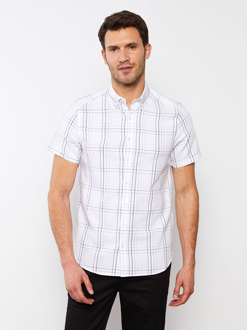 Beyaz Slim Fit Kısa Kollu Oxford Erkek Gömlek-2