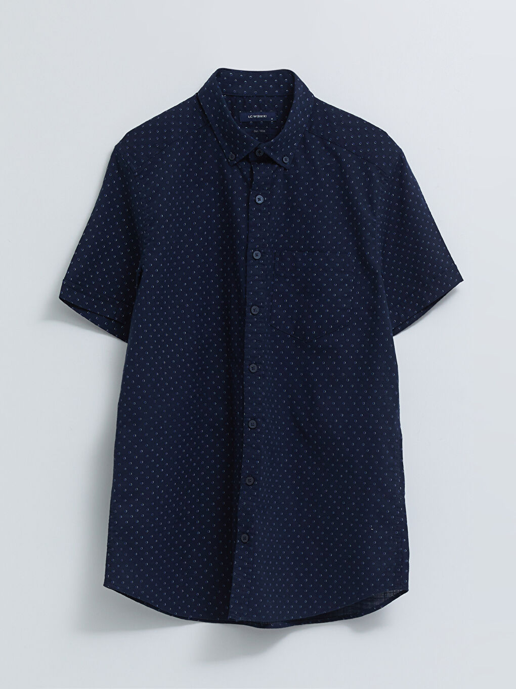 Lacivert Regular Fit Kısa Kollu Desenli Poplin Erkek Gömlek