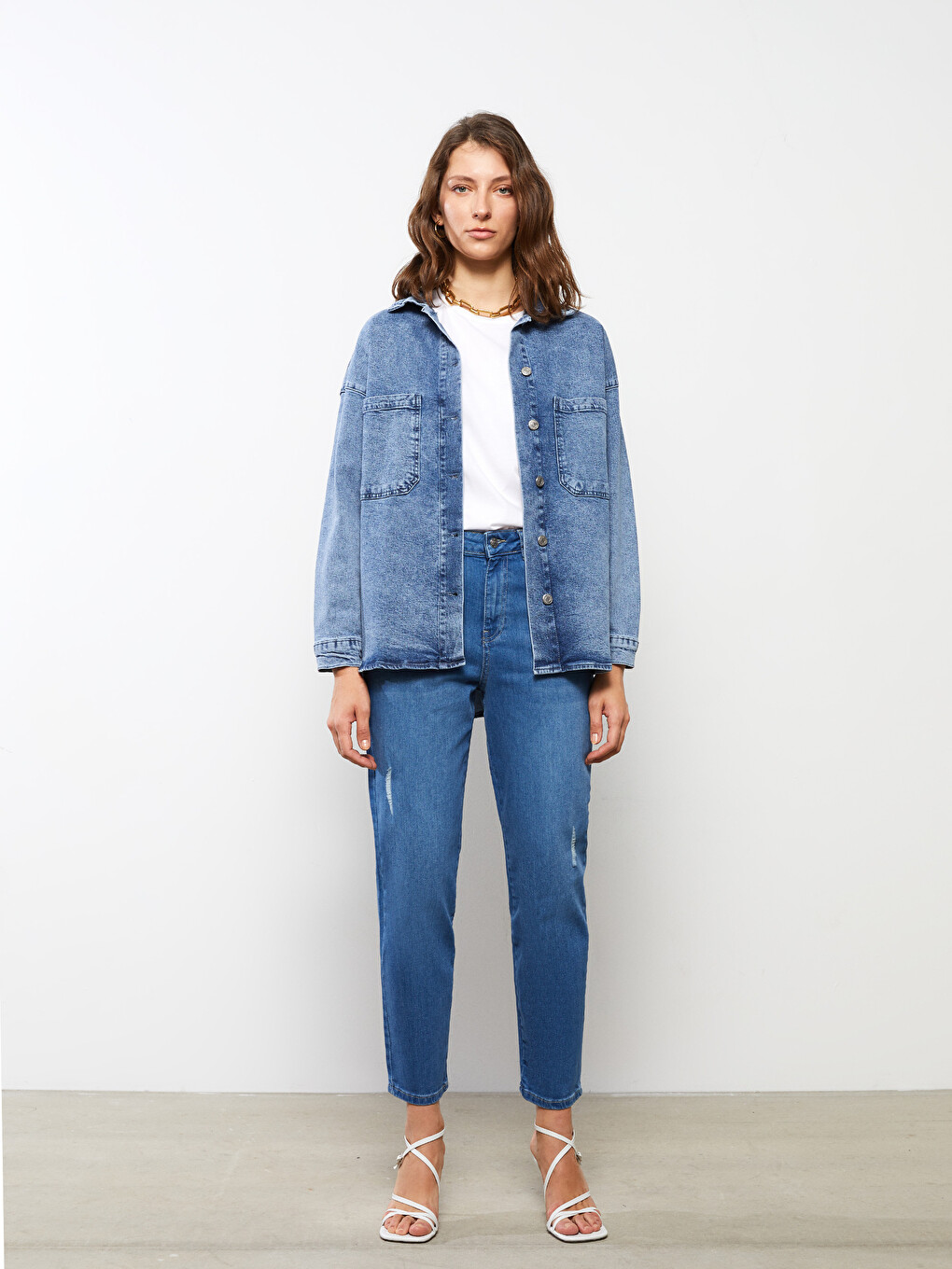 Әйелдерге Арналған Жоғары Бел Слим-мом Джинс Шалбар-1