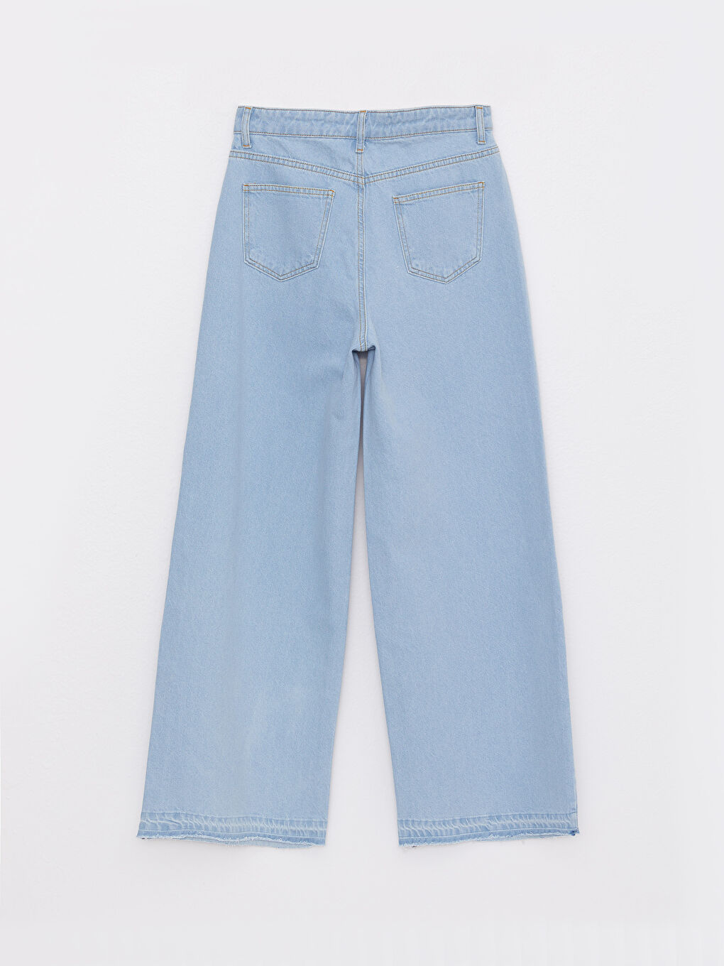 İndigo Beli Lastikli Wideleg Düz Cep Detaylı Kadın Jean Pantolon-6