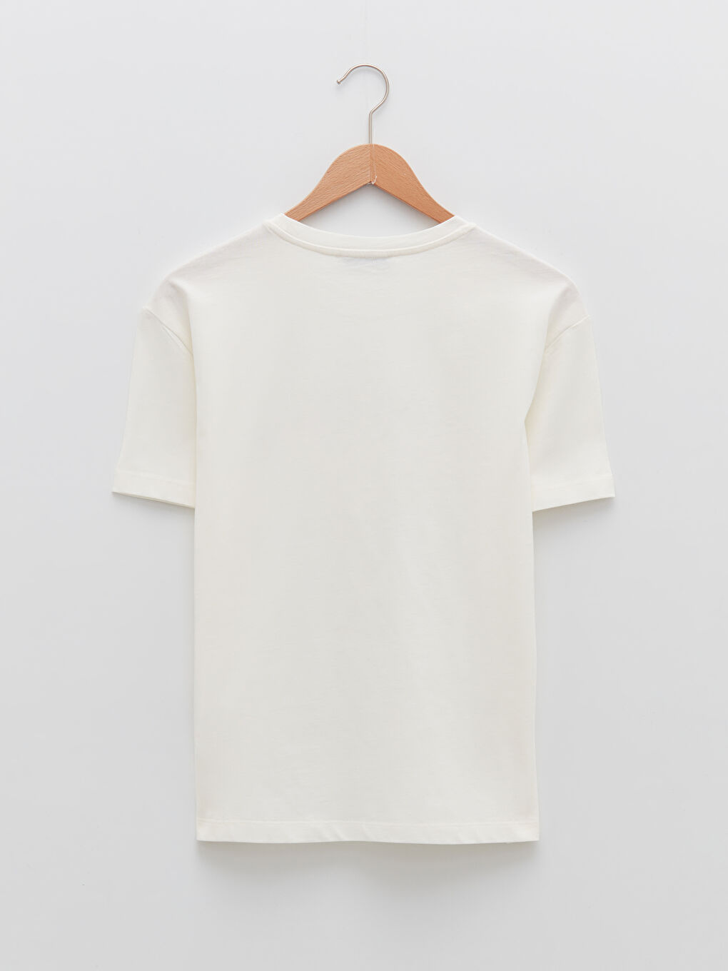 Ekru Bisiklet Yaka Yazı Baskılı Kısa Kollu Kadın Tişört-6