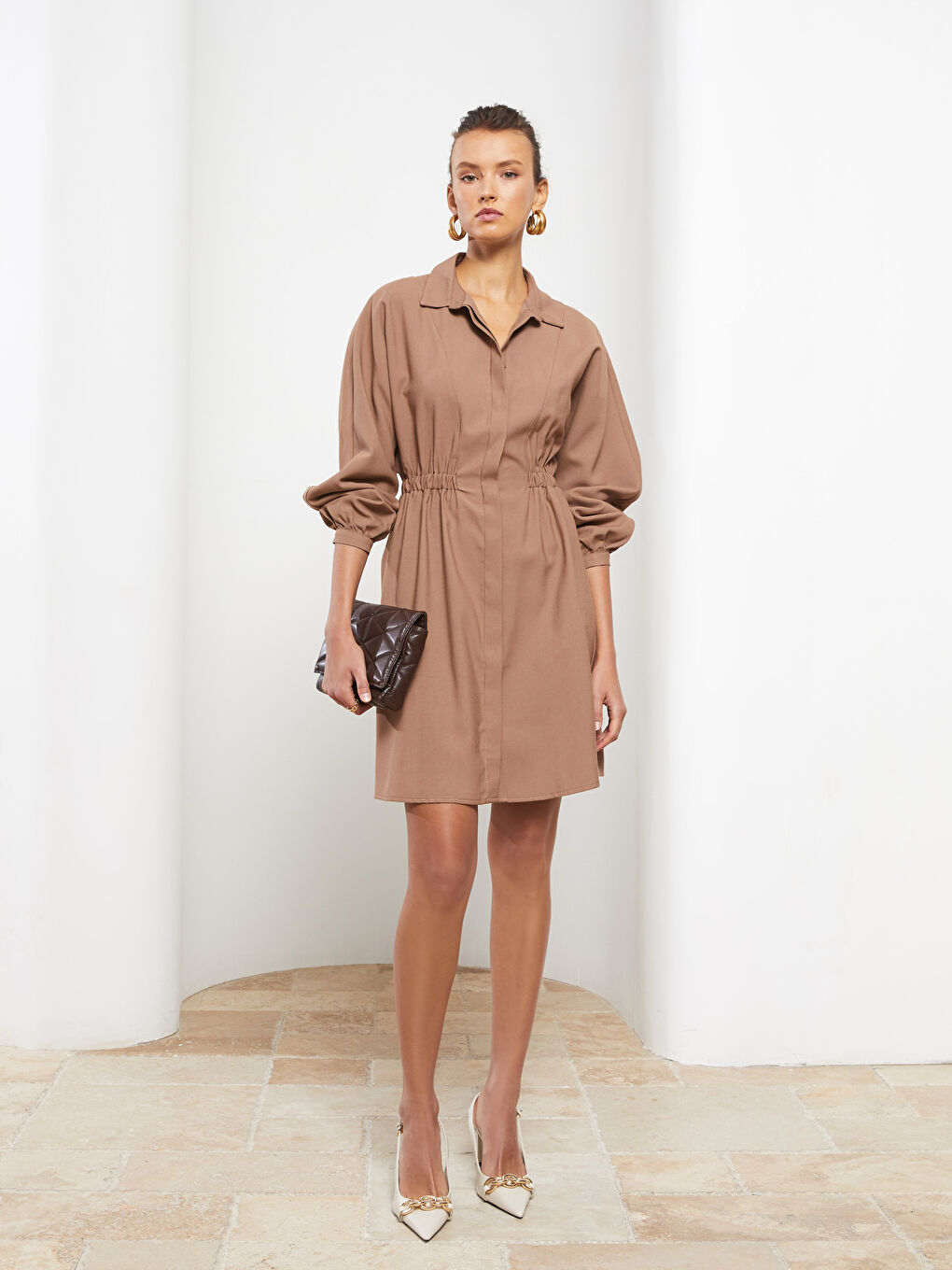 Plain Long Sleeve Women's Shirt Dress