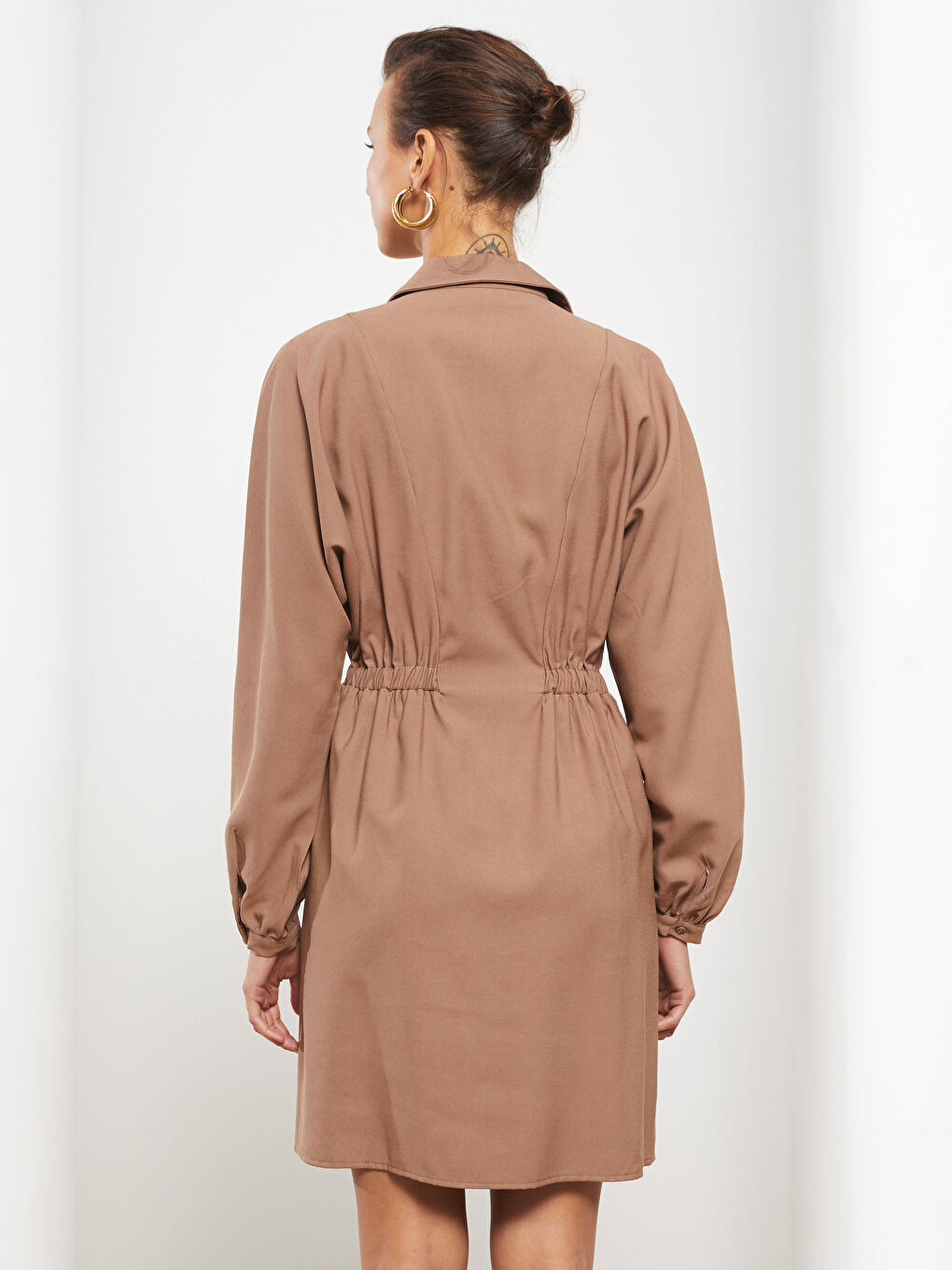 Plain Long Sleeve Women's Shirt Dress-4