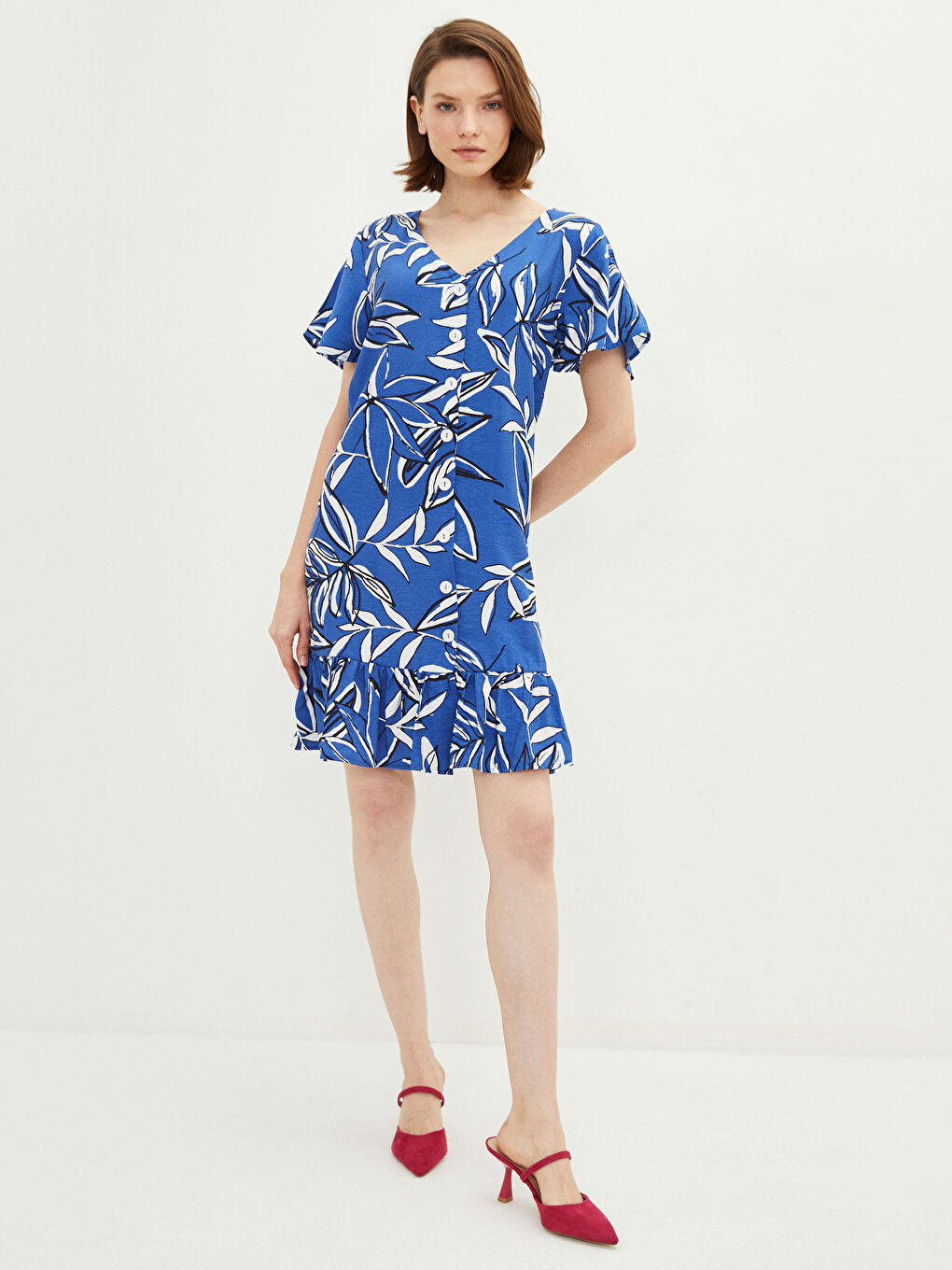 V-Neck Floral Short Sleeve Women's Dress -S2EV52Z8-LSJ