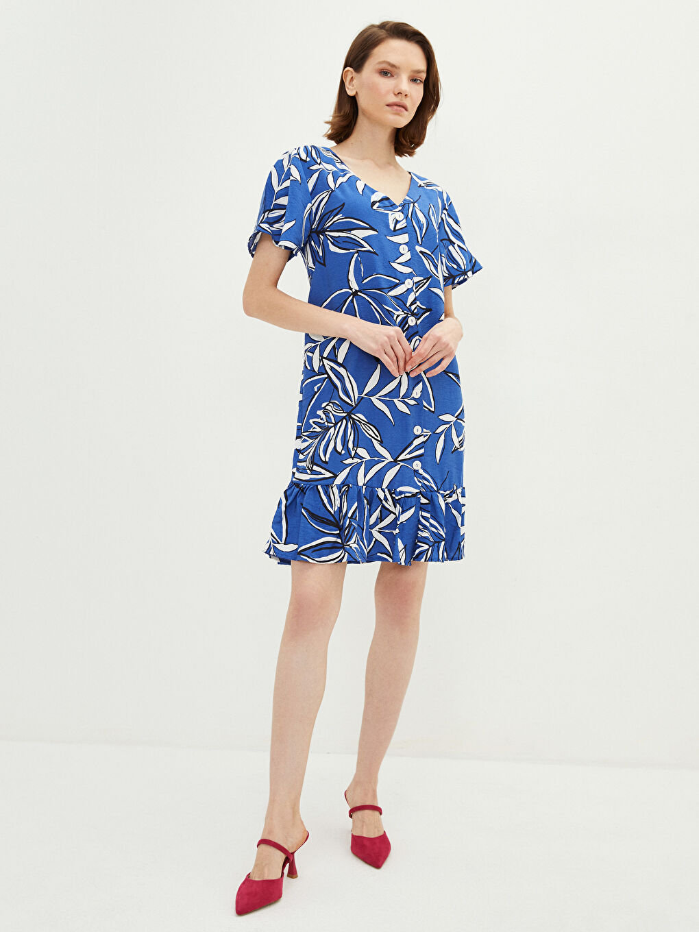 V-Neck Floral Short Sleeve Women's Dress -S2EV52Z8-LSJ