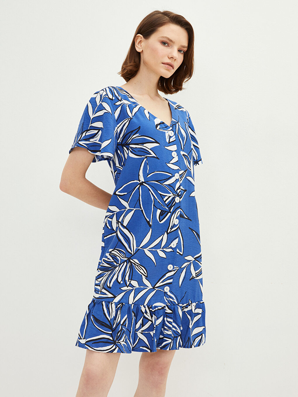V-Neck Floral Short Sleeve Women's Dress -S2EV52Z8-LSJ