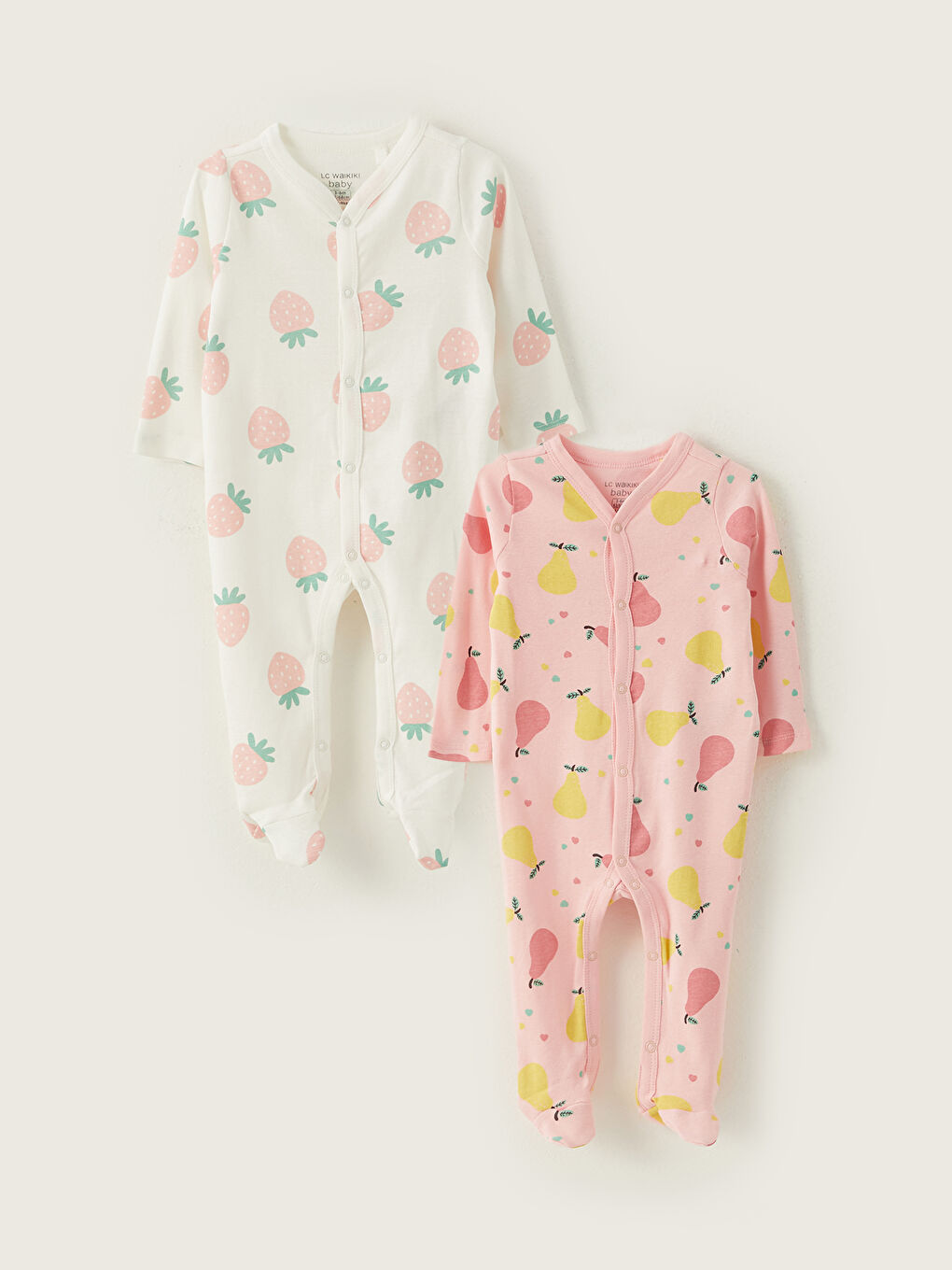 V Neck Long Sleeve Printed Cotton Baby Girl Rompers 2 Pack