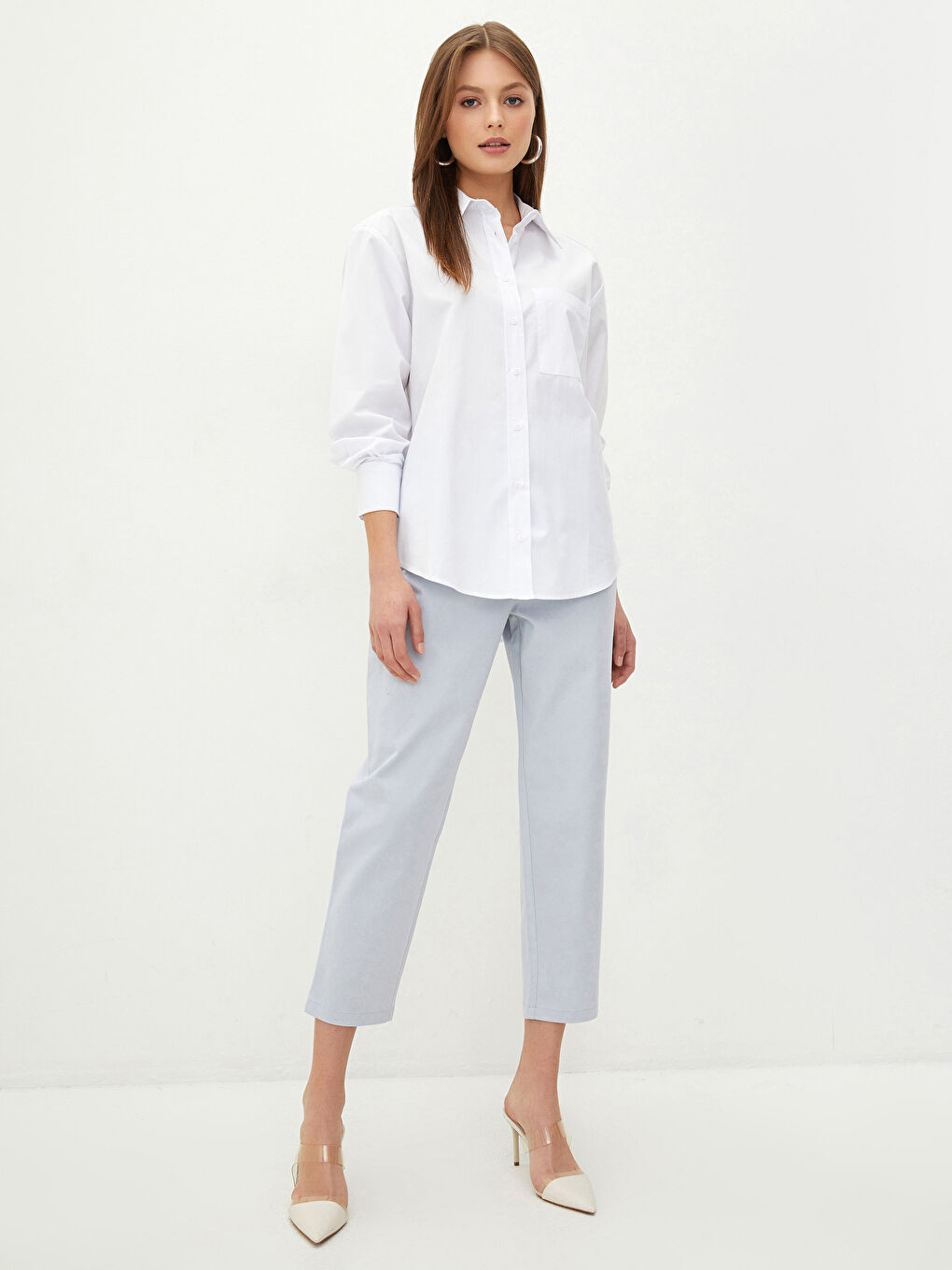 Cămașă pentru Femei Regulară cu Nasturi și Mâneci Lungi din Poplin-3