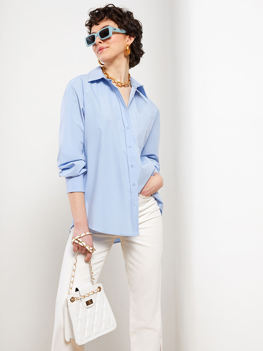 Buttoned Regular Long Sleeve Poplin Women's Shirt