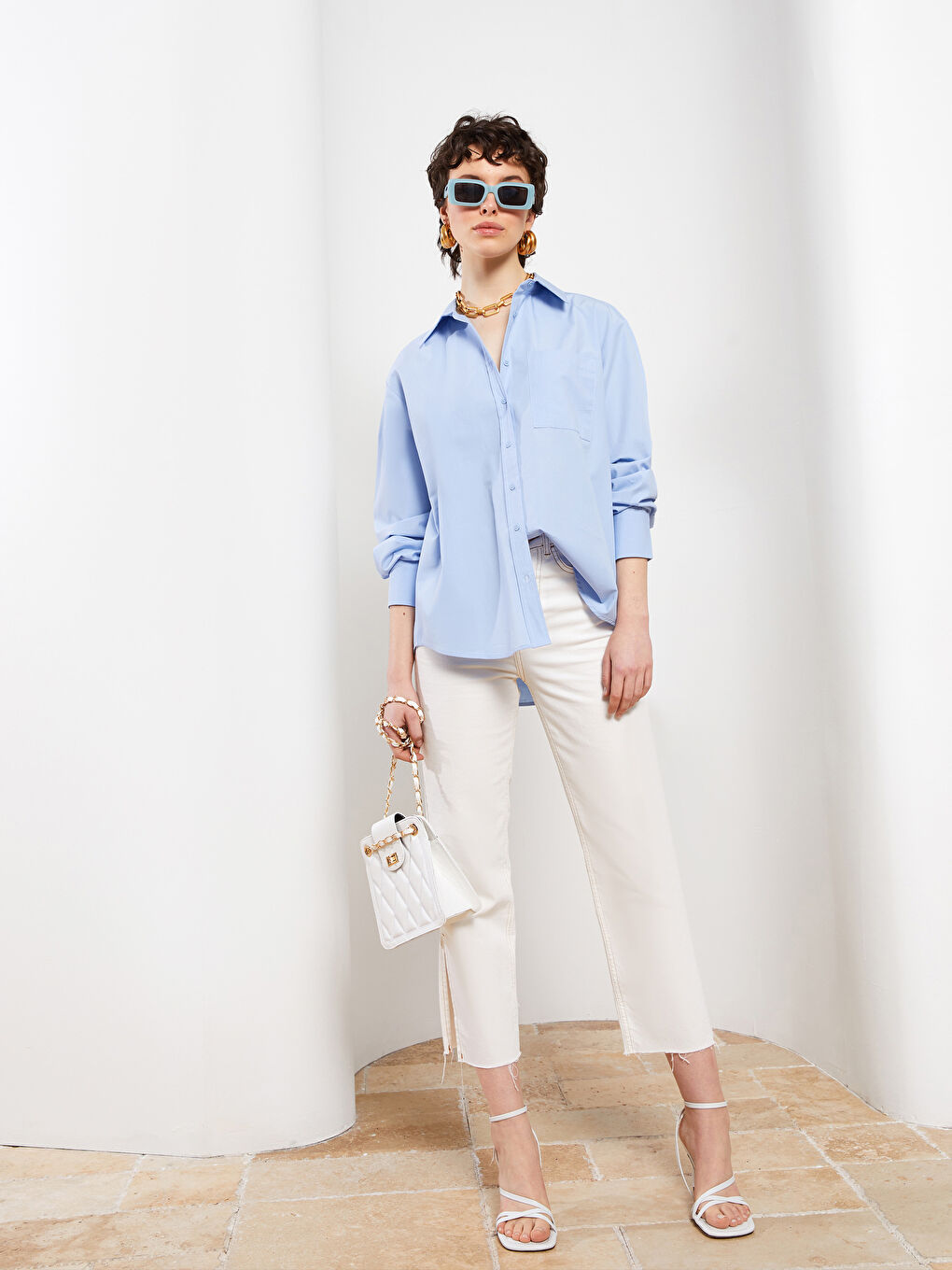 Buttoned Regular Long Sleeve Poplin Women's Shirt-2