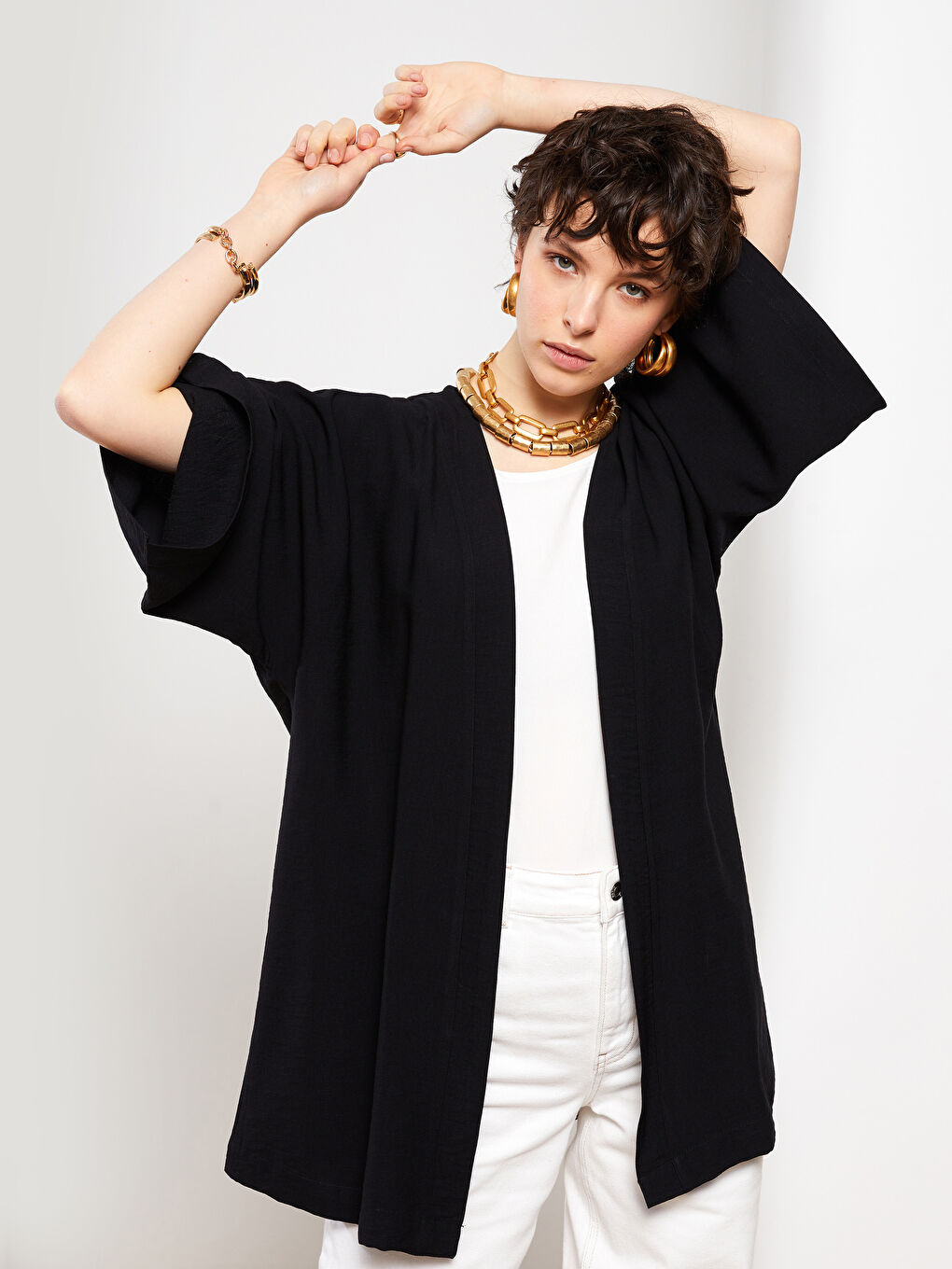 Әйелдерге арналған шаль жаға өрнексіз кимоно