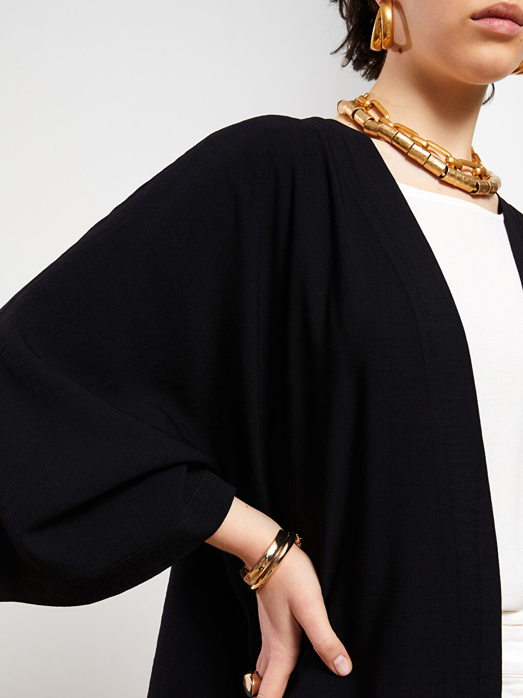 Әйелдерге арналған шаль жаға өрнексіз кимоно-3