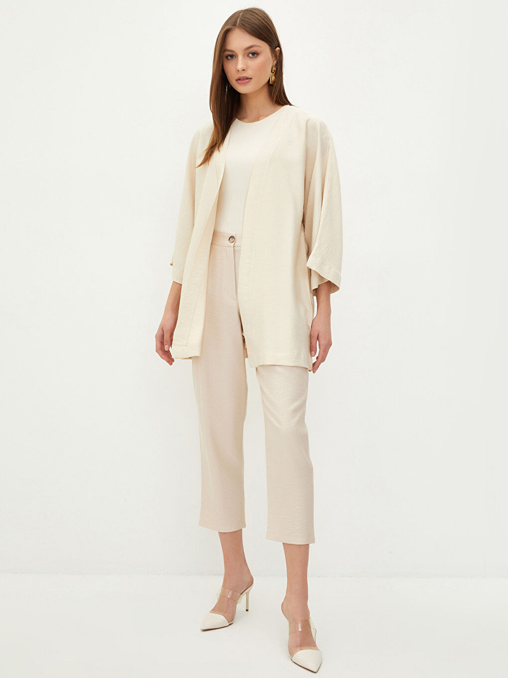 Women's Shawl Collar Plain Kimono-3