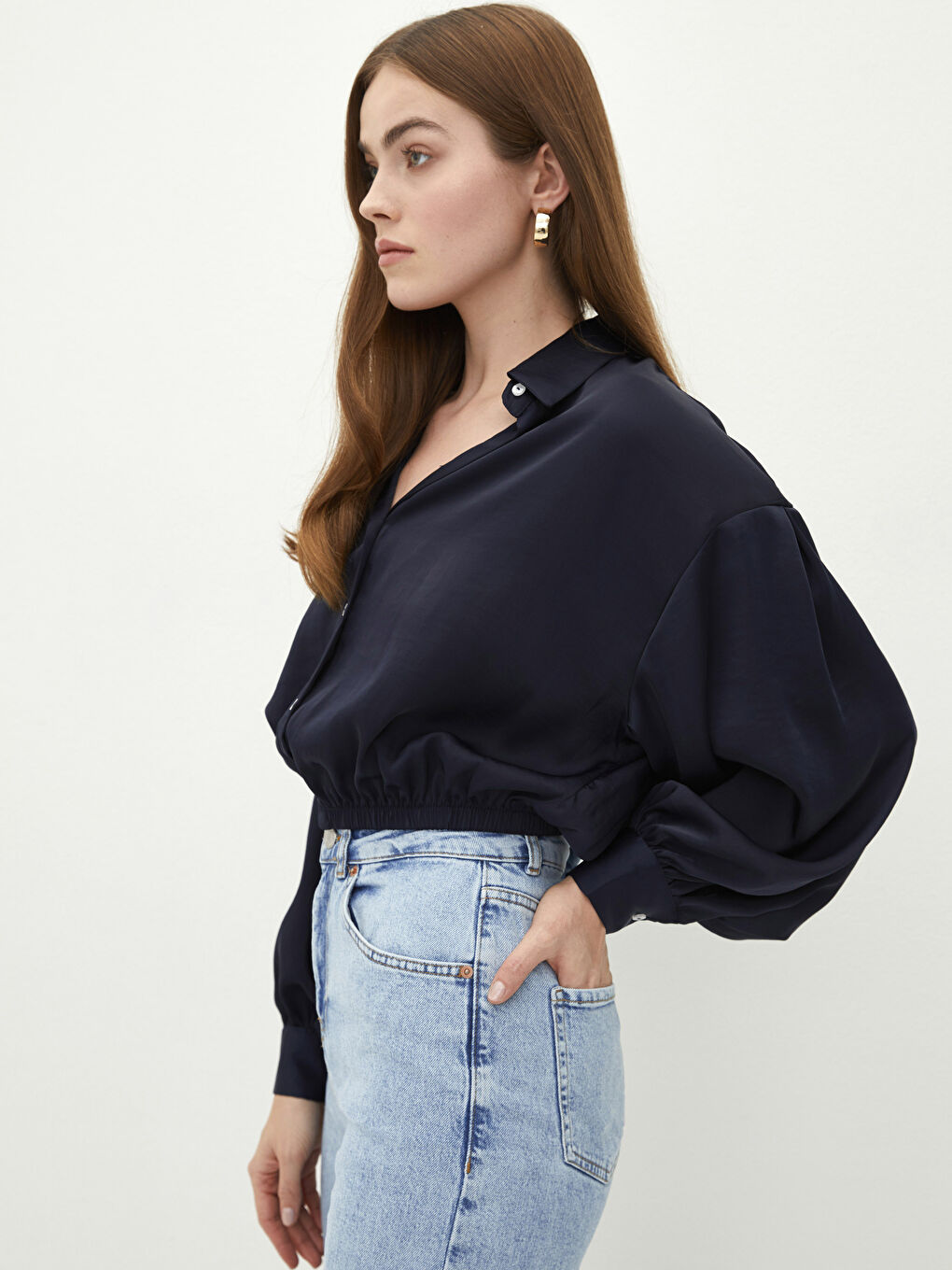 Cămașă Satin Oversize cu Mâneci Lungi și Închidere Frontală cu Nasturi pentru Femei-3