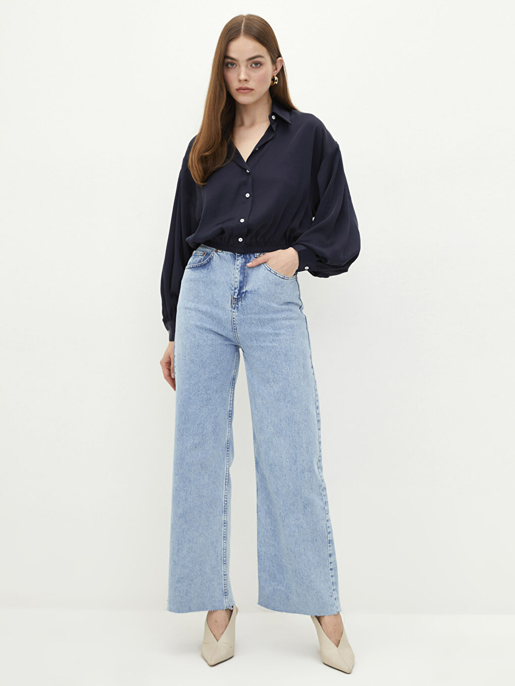 Cămașă Satin Oversize cu Mâneci Lungi și Închidere Frontală cu Nasturi pentru Femei-5