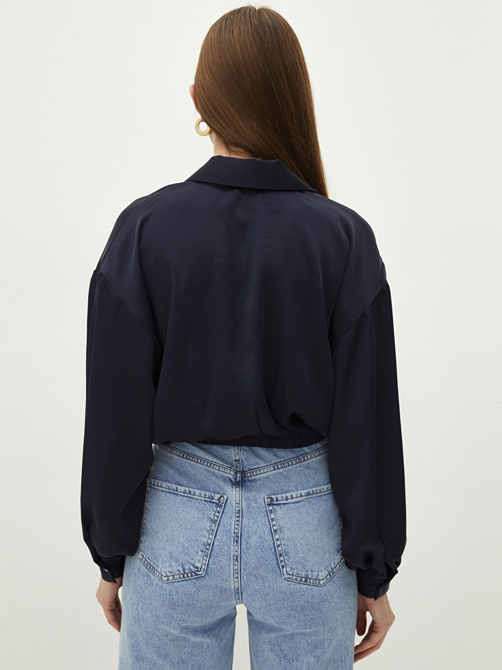 Cămașă Satin Oversize cu Mâneci Lungi și Închidere Frontală cu Nasturi pentru Femei-9