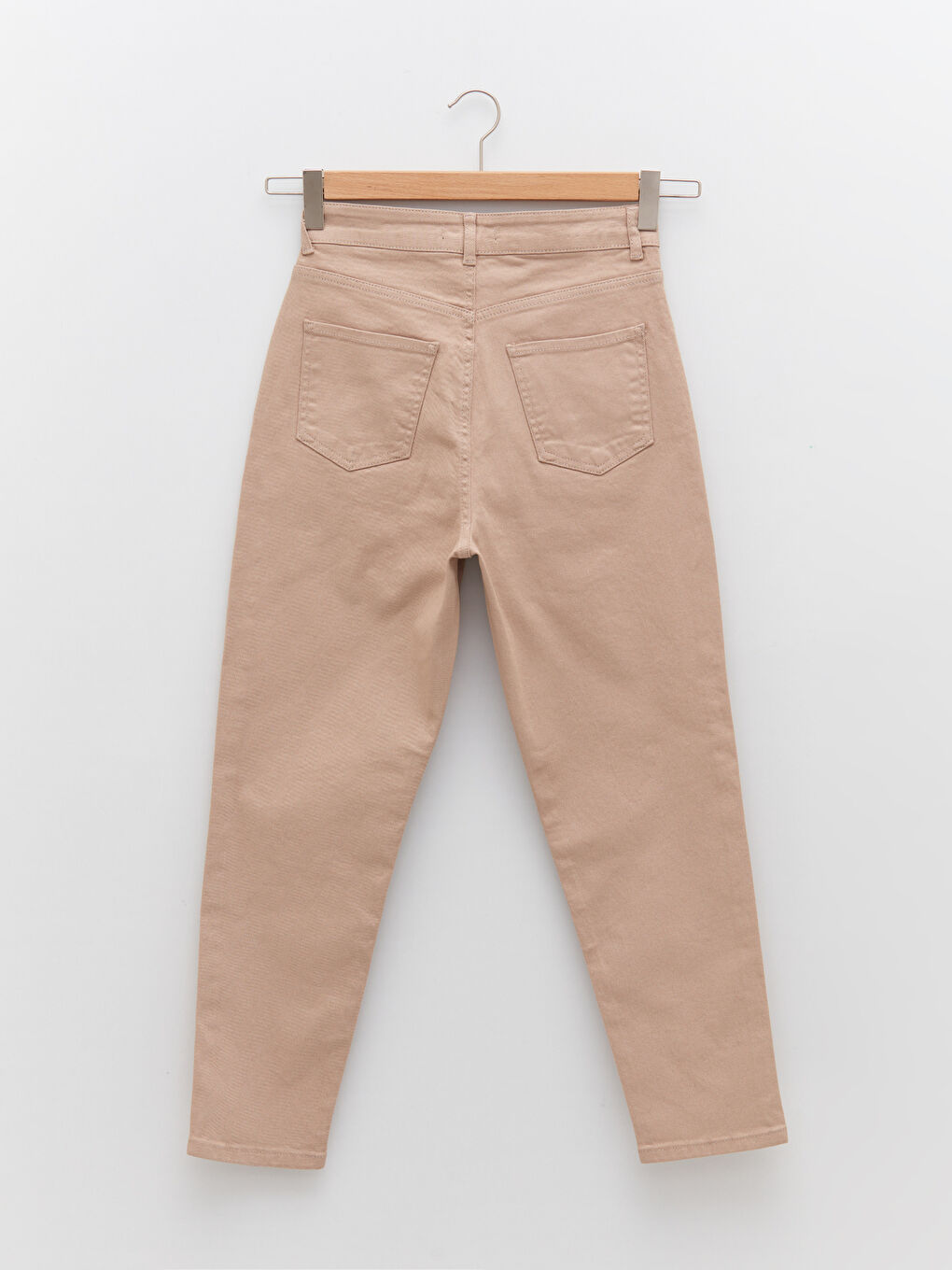 Bej Yüksek Bel Standart Fit Cep Detaylı Kadın Jean Pantolon-6