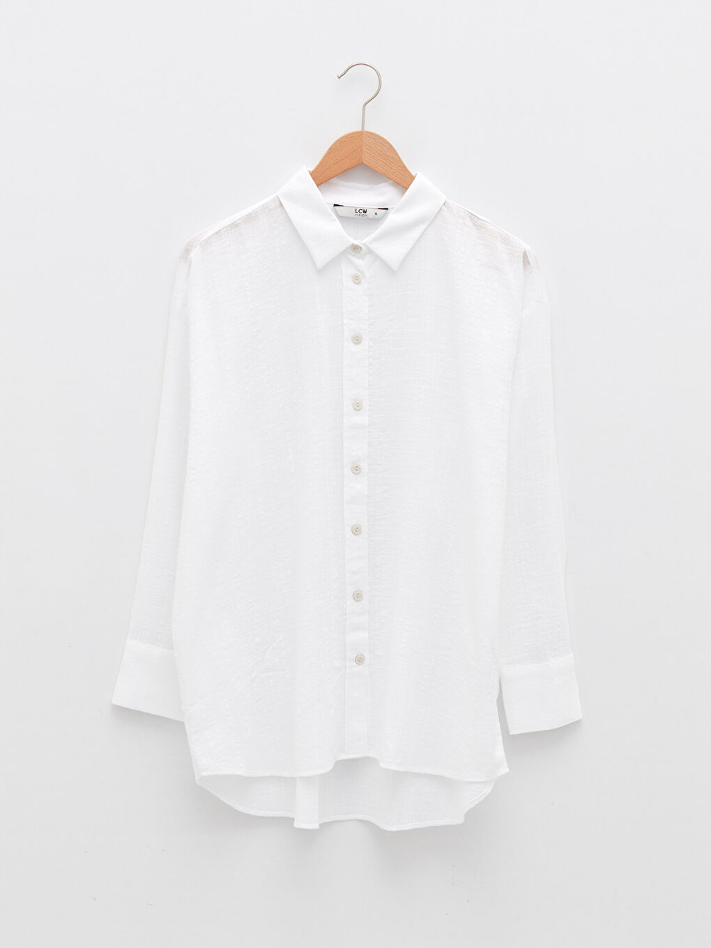 Beyaz Önden Düğme Kapamalı Desenli Uzun Kollu Kadın Gömlek-6