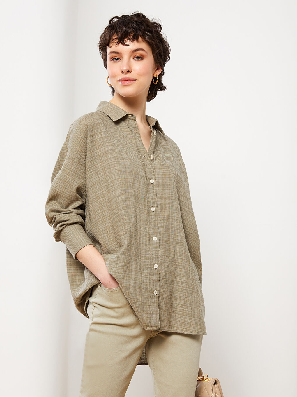 Patterned Long Sleeve Women's Shirt with Button Closure on the Front-1