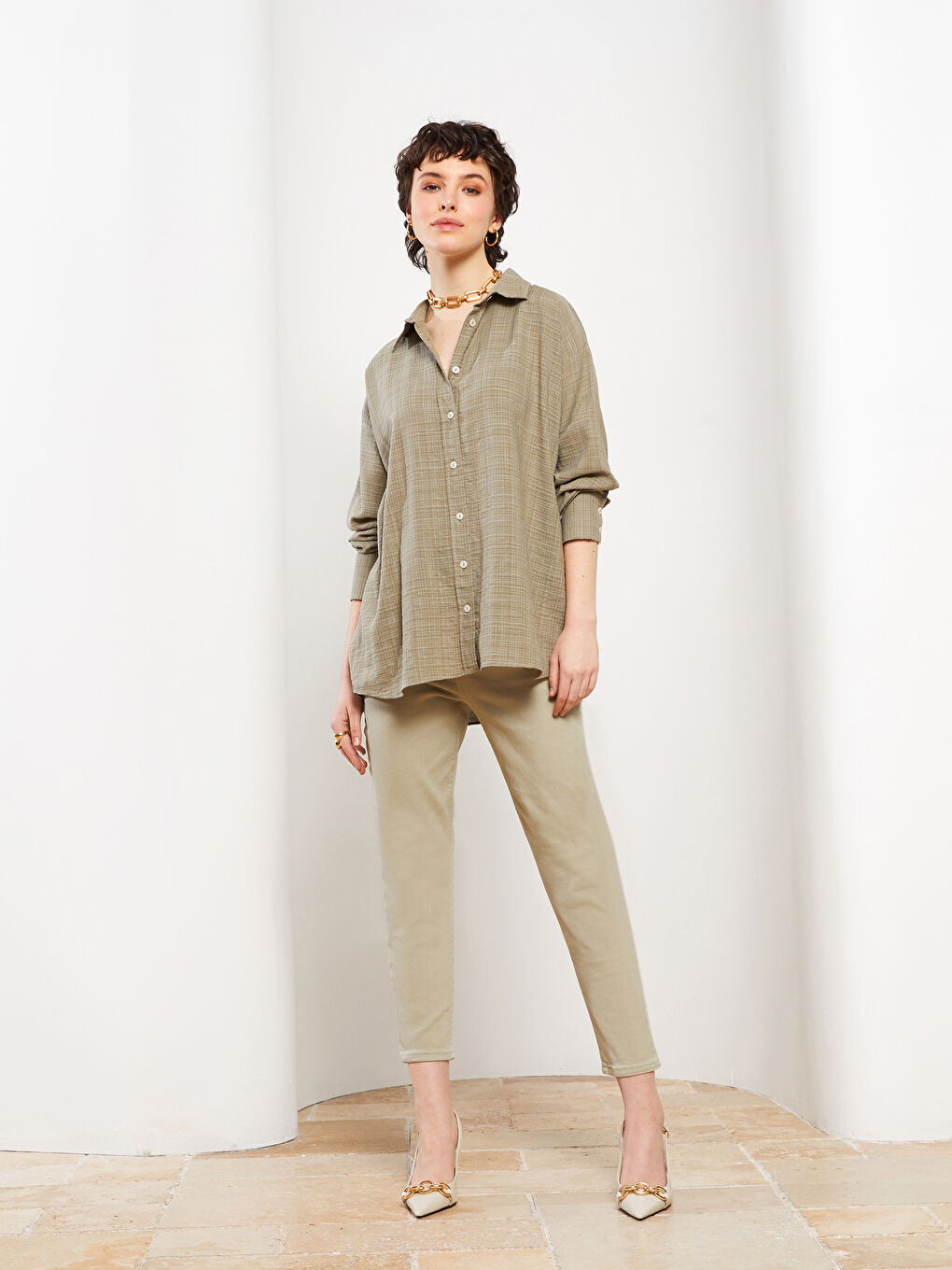 Patterned Long Sleeve Women's Shirt with Button Closure on the Front-2