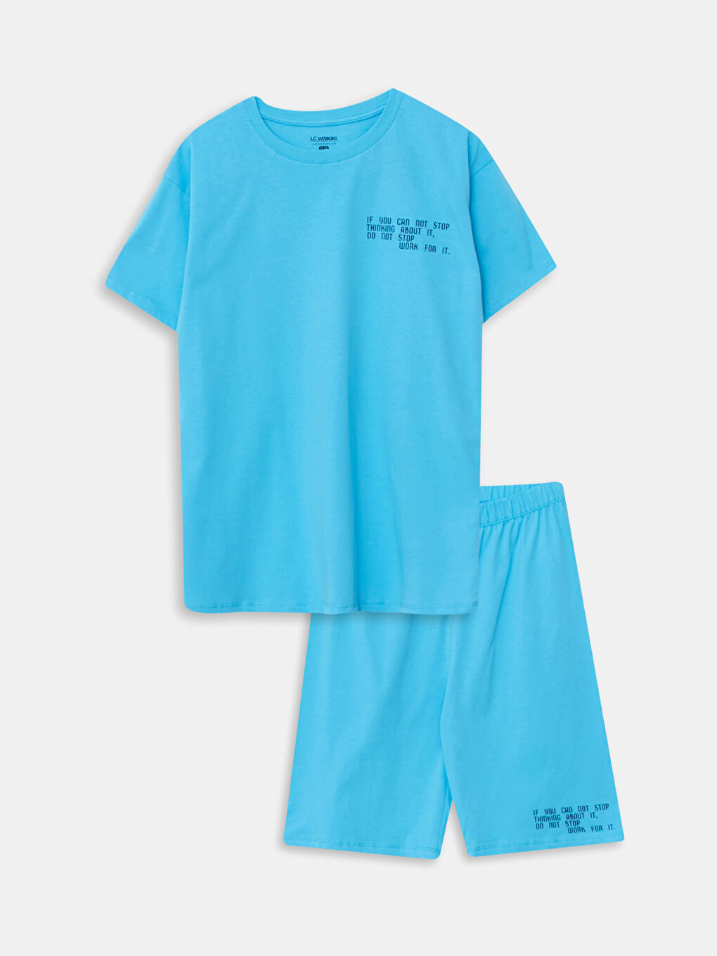 Mavi Bisiklet Yaka Baskılı Kısa Kollu Erkek Çocuk Şortlu Pijama Takımı