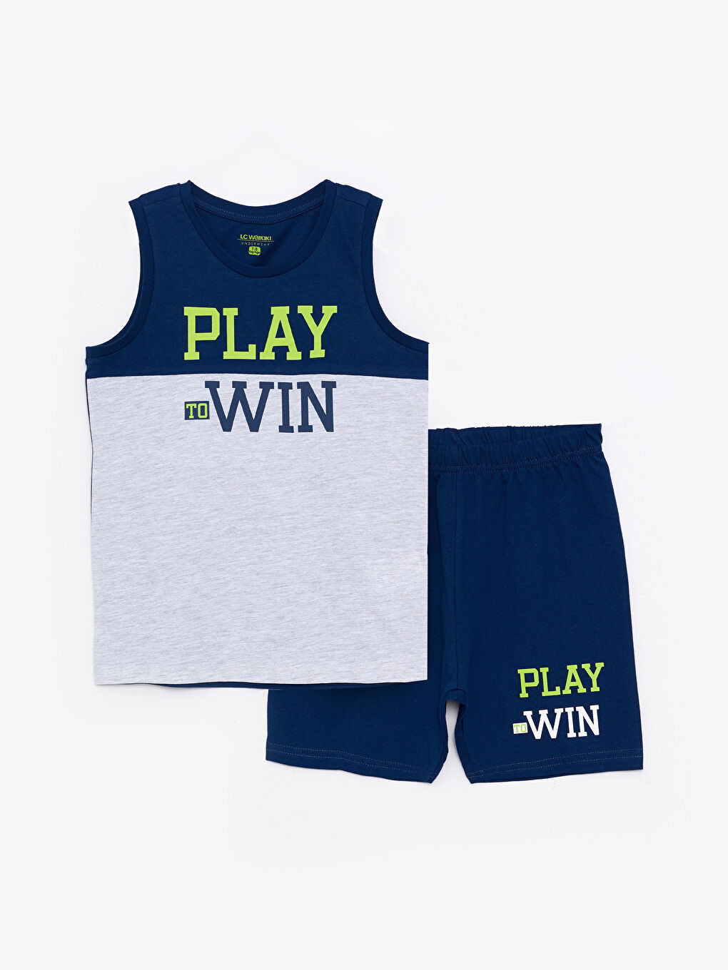 LCW Kids Lacivert Bisiklet Yaka Baskılı Erkek Çocuk Şortlu Pijama Takımı