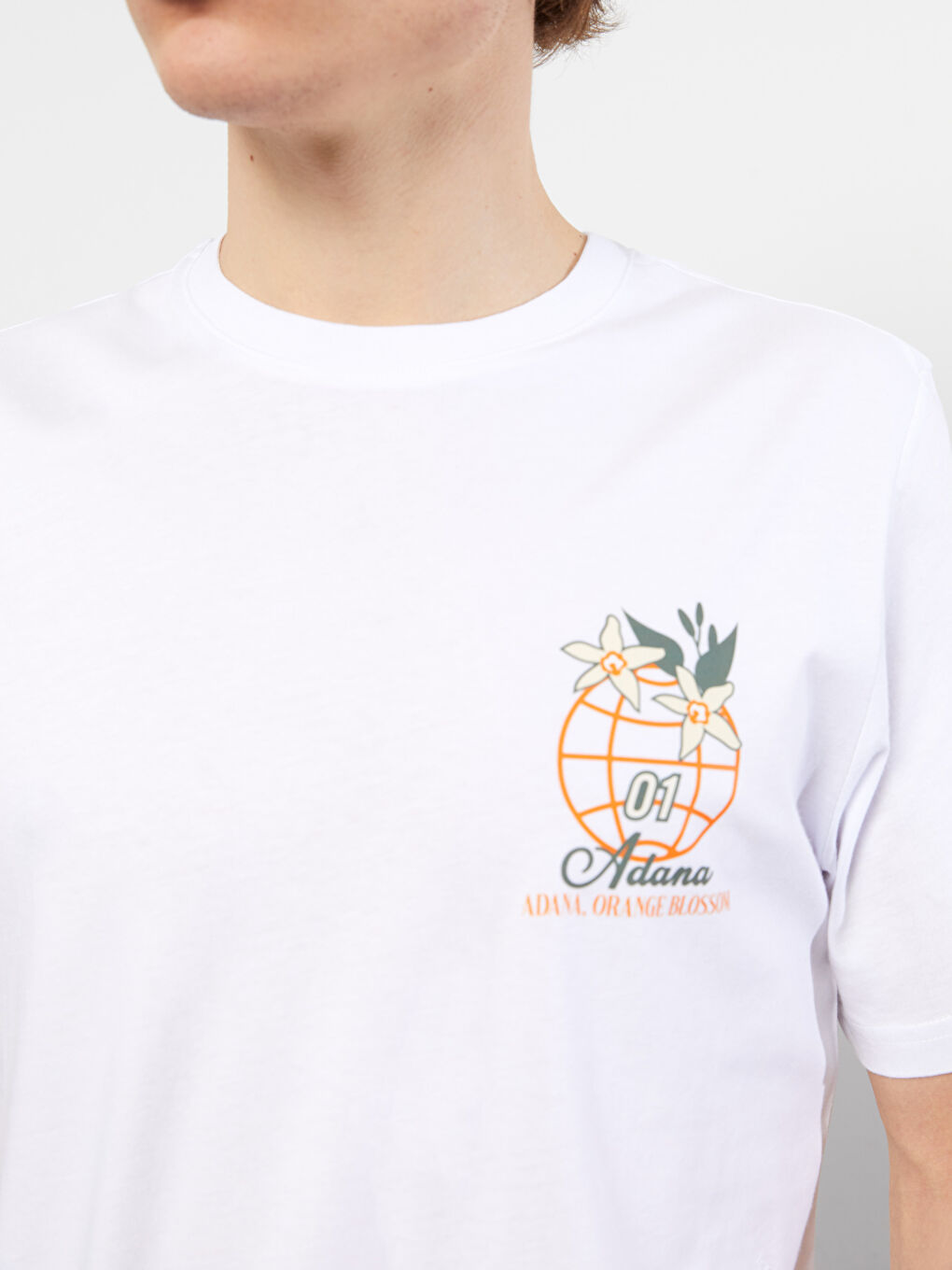 Beyaz Bisiklet Yaka Kısa Kollu Adana Baskılı Penye Erkek Tişört-6