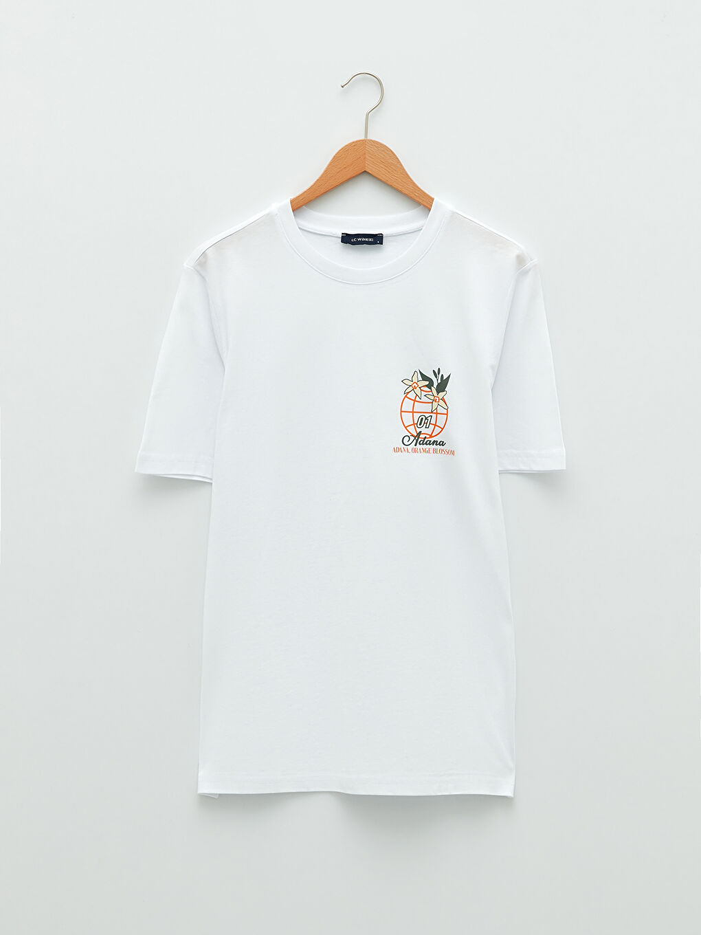 Beyaz Bisiklet Yaka Kısa Kollu Adana Baskılı Penye Erkek Tişört-8