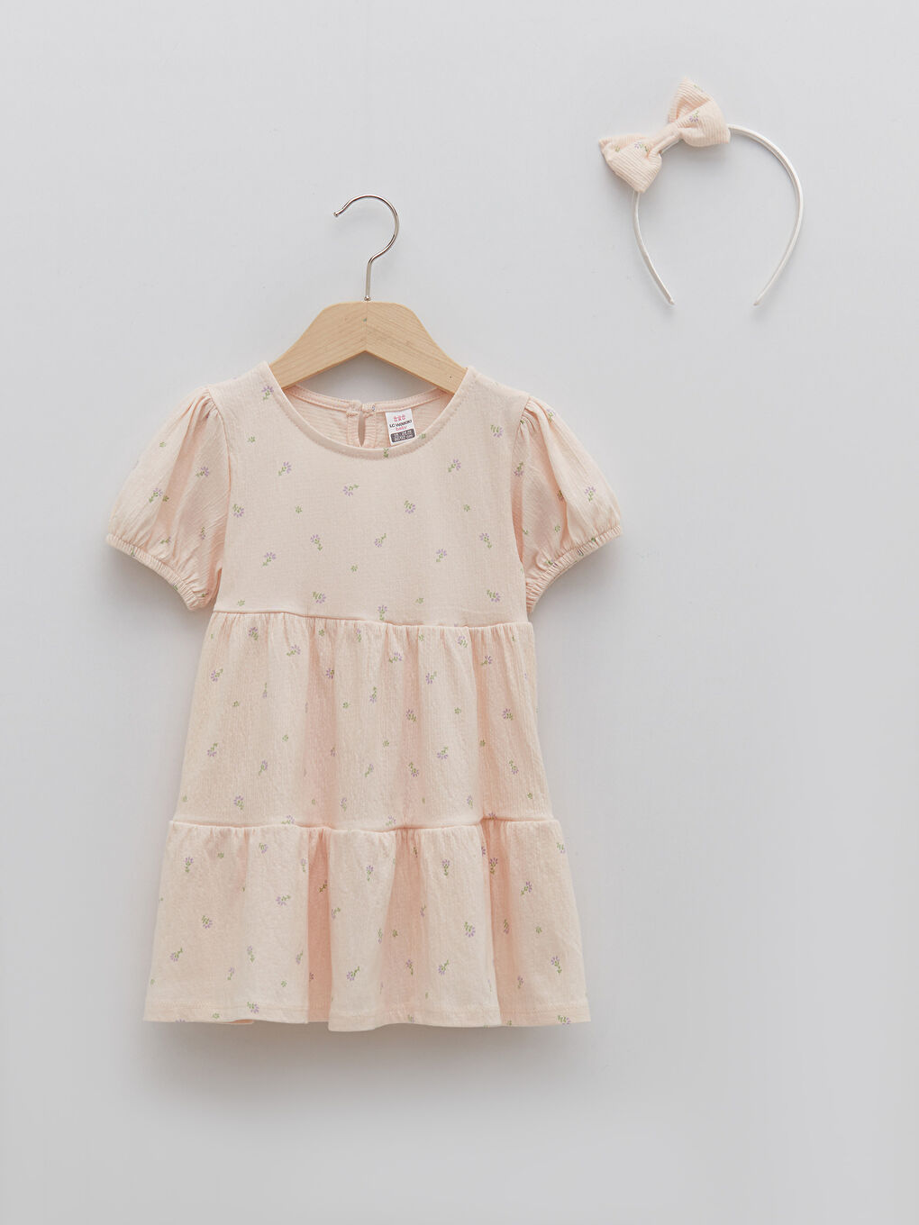 Rundhalsausschnitt Kurzarm Bedrucktes Baby Mädchen Kleid und Krone 2-teiliger Set-1