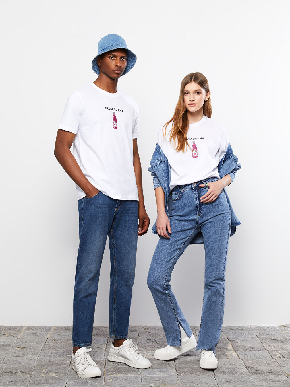 Beyaz Bisiklet Yaka Kısa Kollu Adana Baskılı Penye Erkek Tişört-2