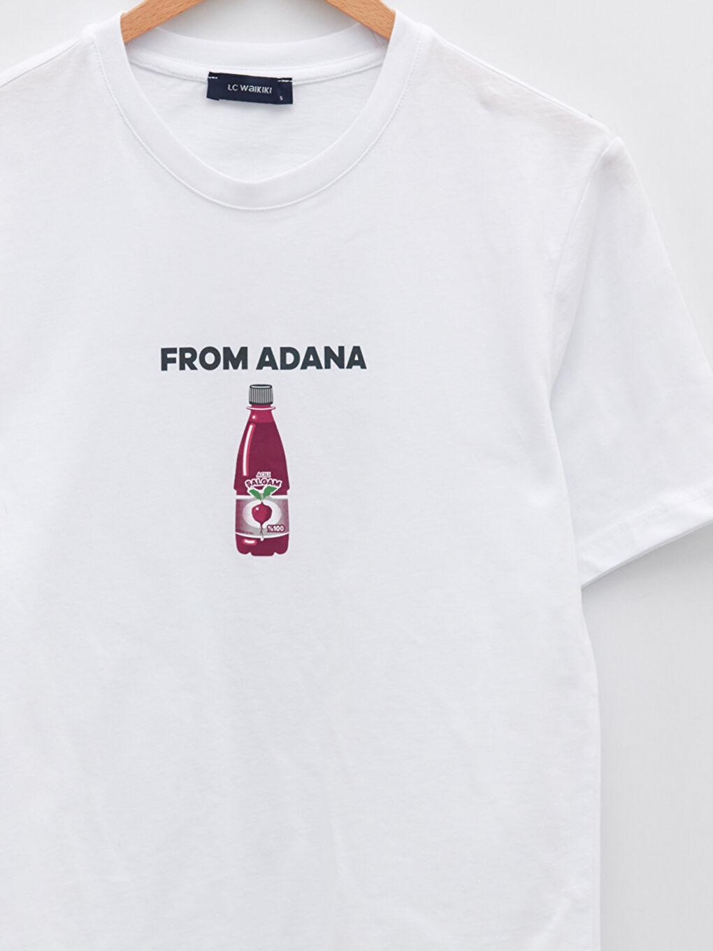 Beyaz Bisiklet Yaka Kısa Kollu Adana Baskılı Penye Erkek Tişört-10