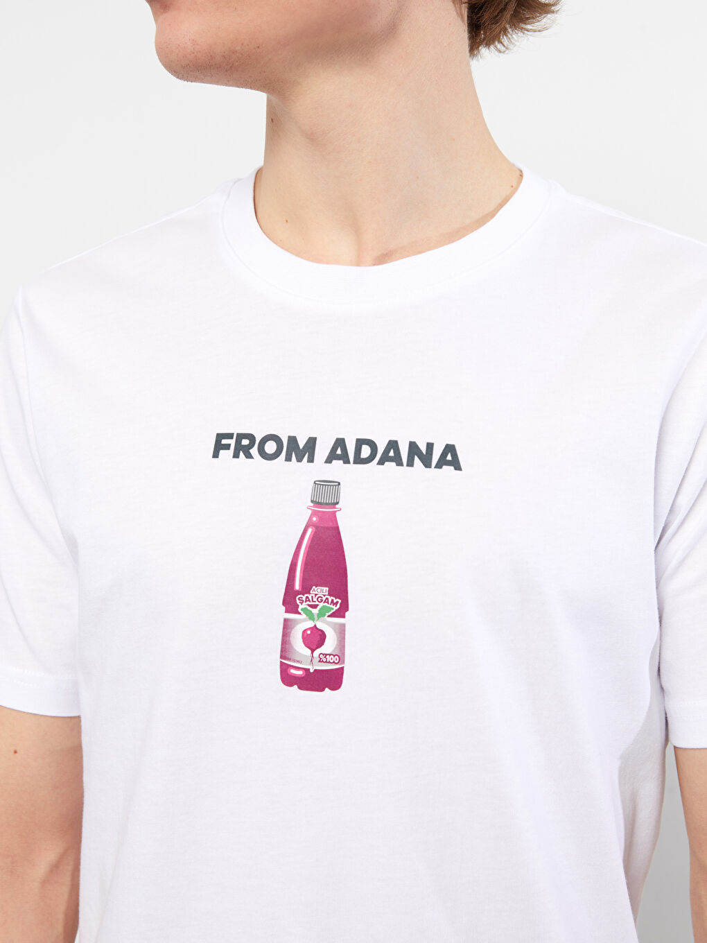 Beyaz Bisiklet Yaka Kısa Kollu Adana Baskılı Penye Erkek Tişört-6