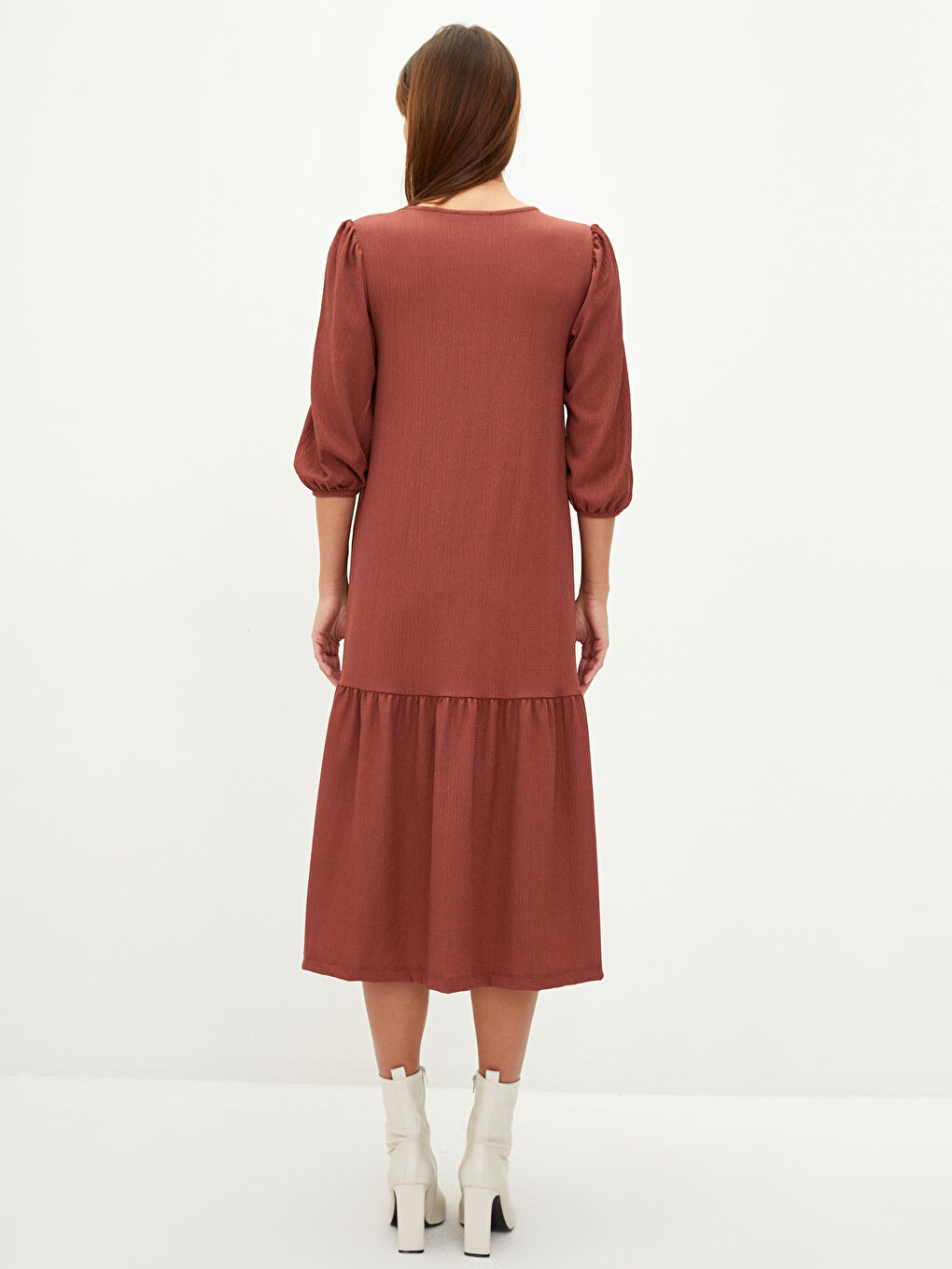 V Neck Plain Crinkle Maternity Dress -S2EY47Z8-S4L
