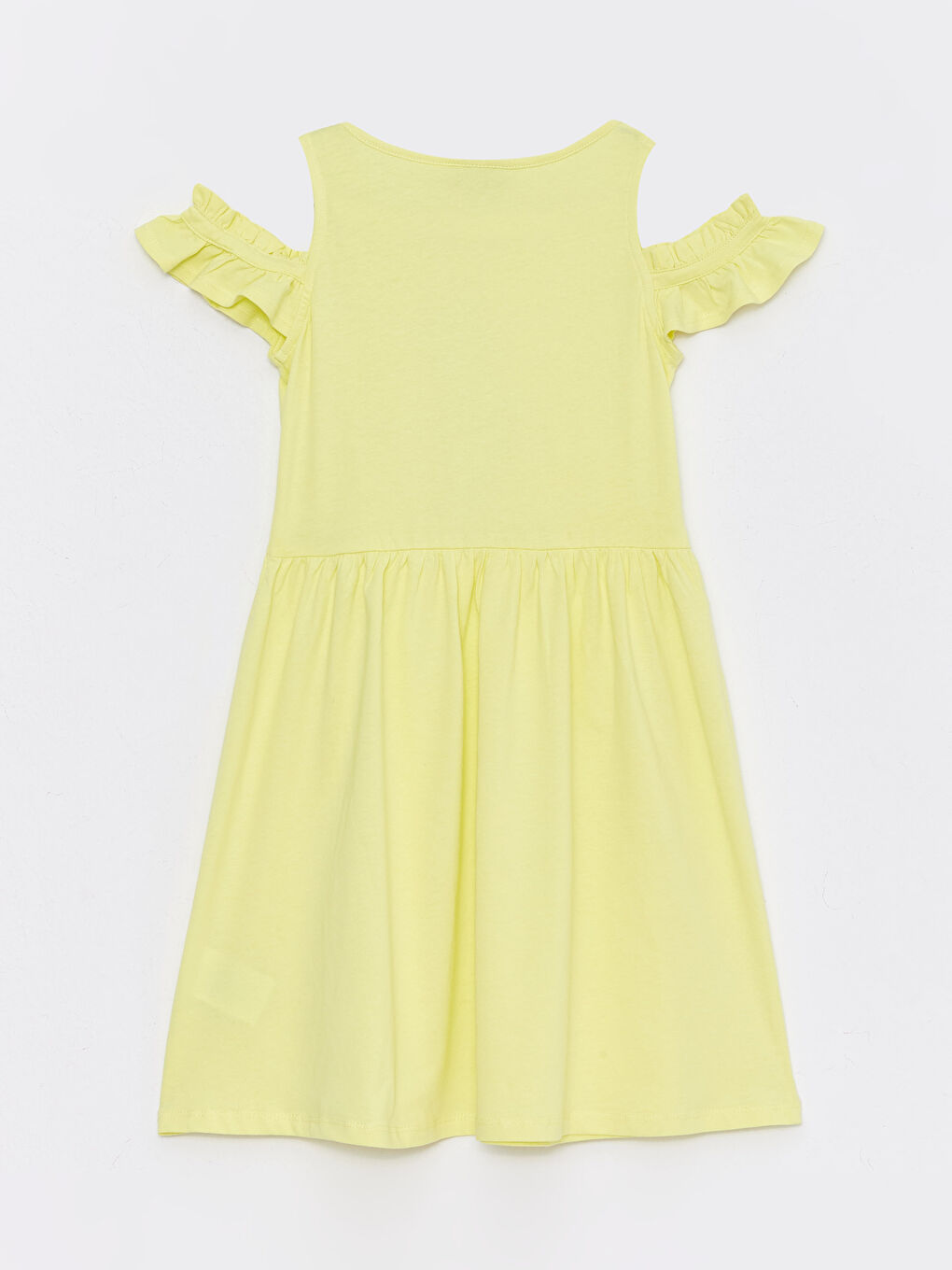Sarı Bisiklet Yaka Pul İşlemeli Kısa Kollu Kız Çocuk Elbise-1