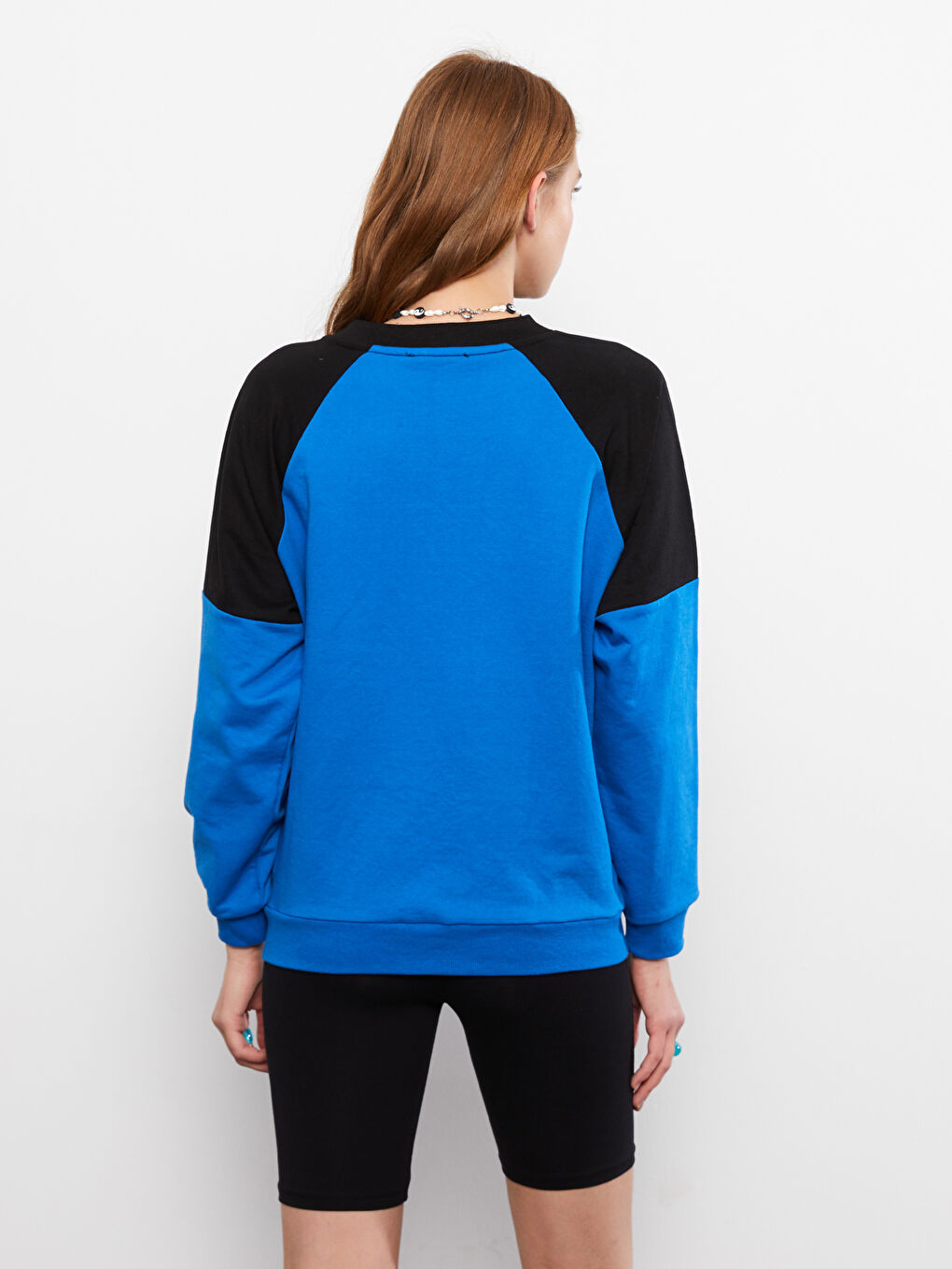 Crew Neck Long Sleeve Women's Sweatshirt with Color Block-3