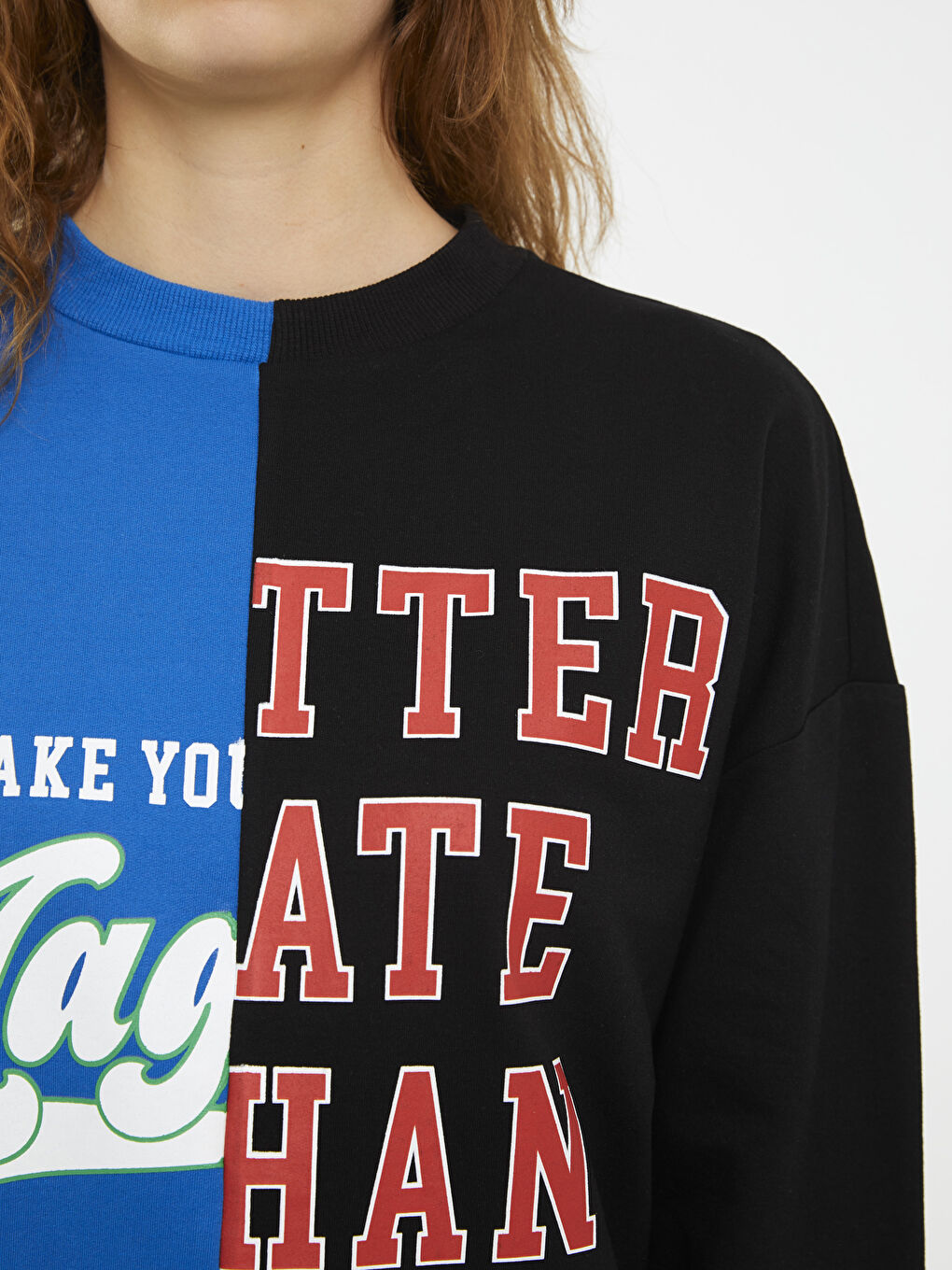 Mavi Bisiklet Yaka Renk Bloklu Uzun Kollu Kadın Sweatshirt-3