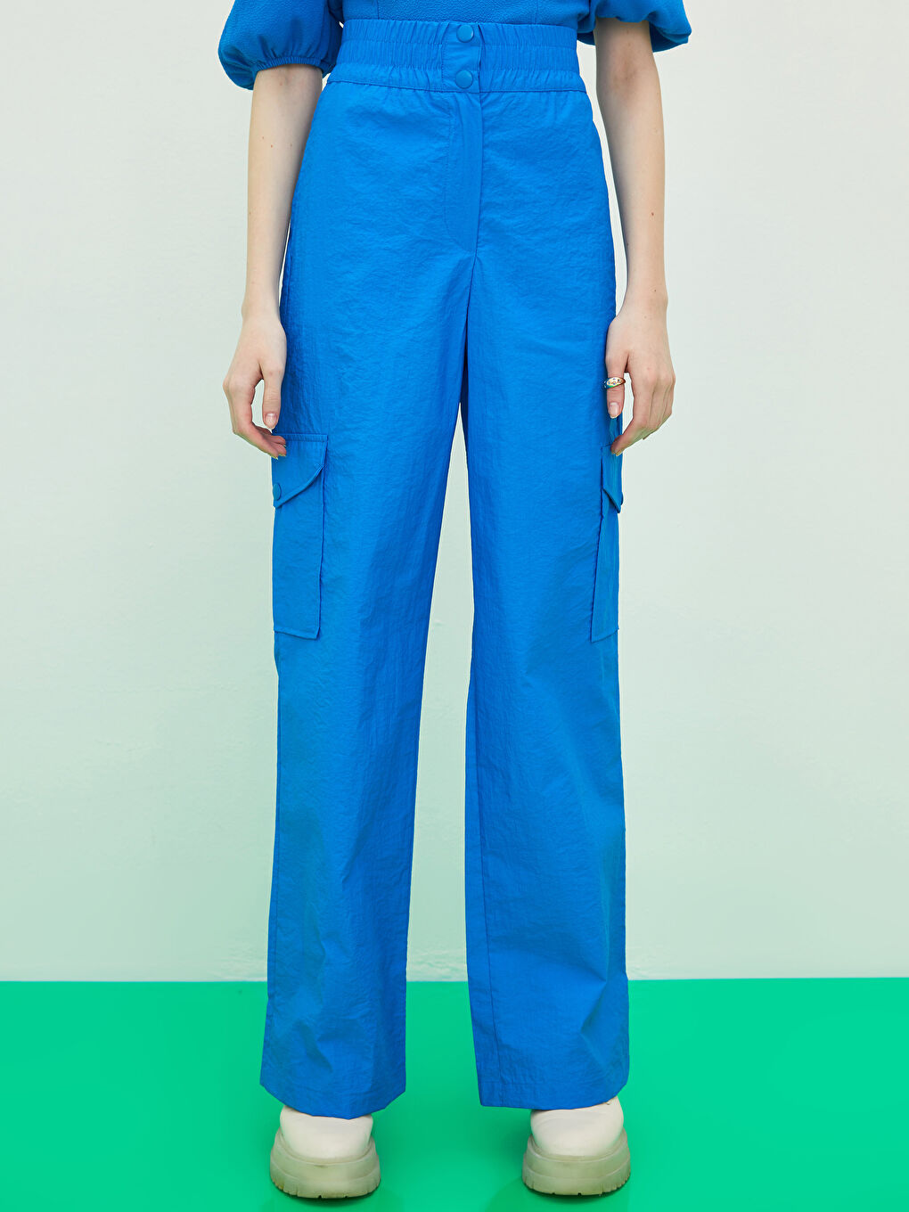 Elastischer Bund Bequeme Passform Gerade Tasche Damenhose Detailliert-3