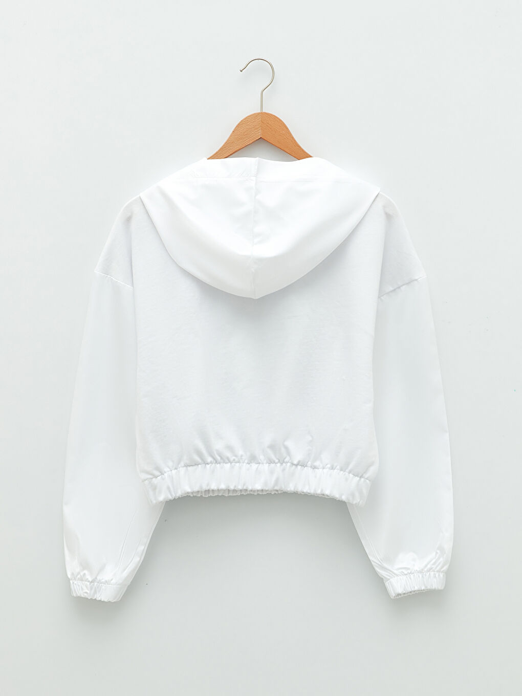 Beyaz Düz Uzun Kollu Kadın Hoodie-6