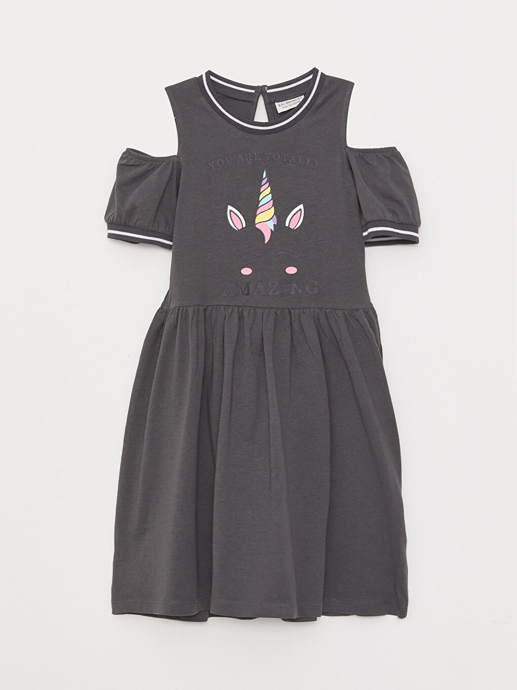Crew Neck Printed Short Sleeve Girls' Dress