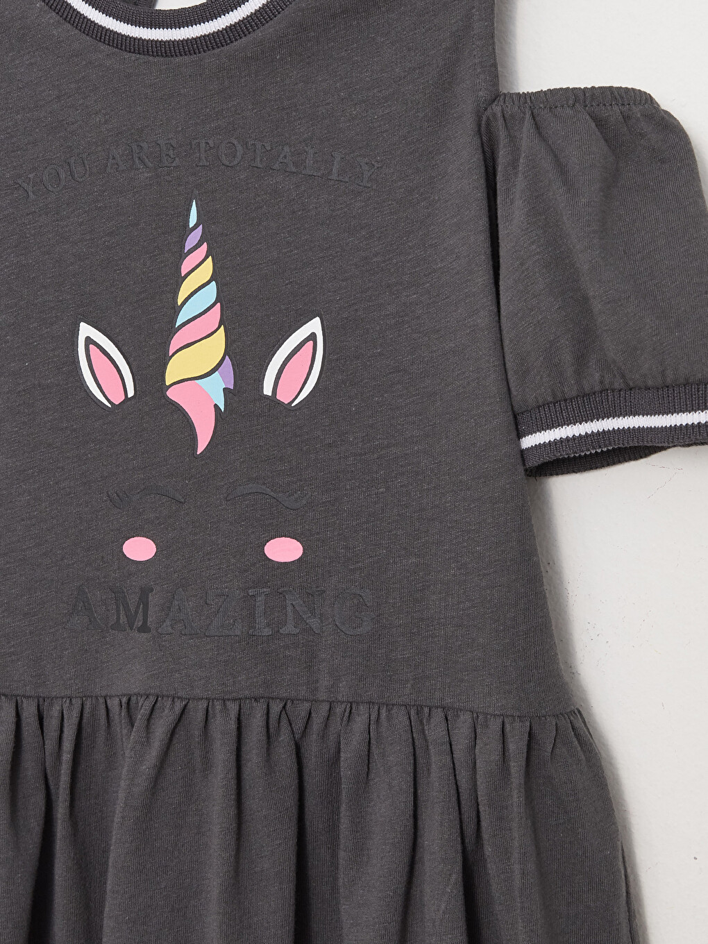 Crew Neck Printed Short Sleeve Girls' Dress-2