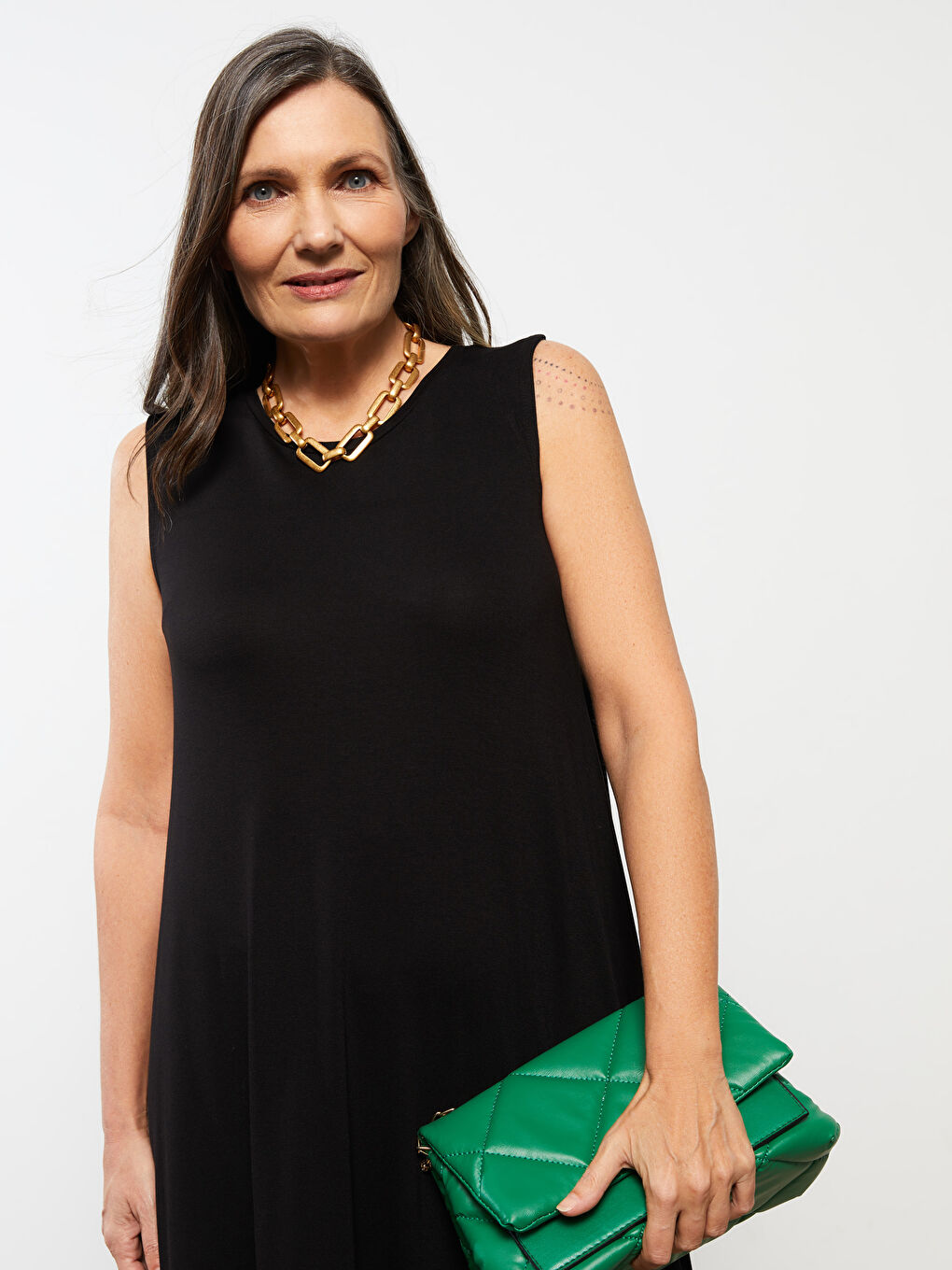 Crew Neck Straight Sleeveless A-Cut Women's Dress-2