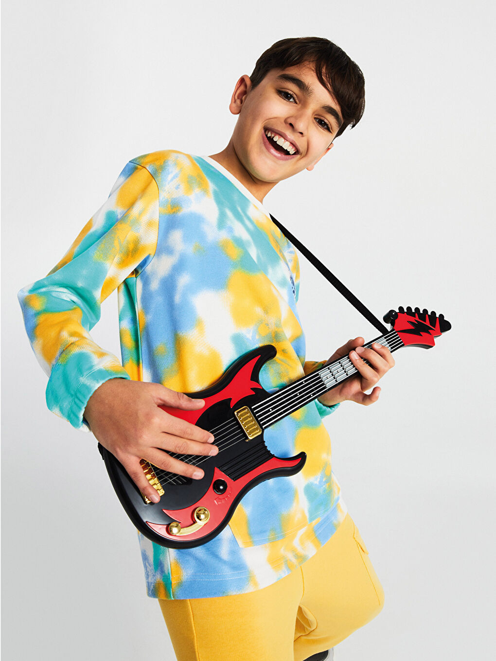 Ekru Bisiklet Yaka Batik Desenli Uzun Kollu Erkek Çocuk Sweatshirt