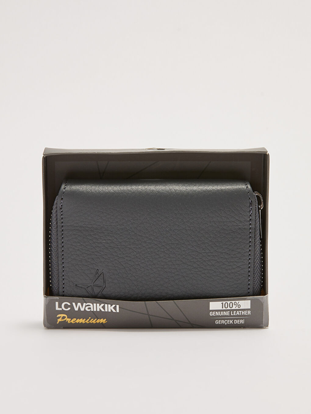 Gri Hakiki Deri Fermuarlı Erkek Cüzdan