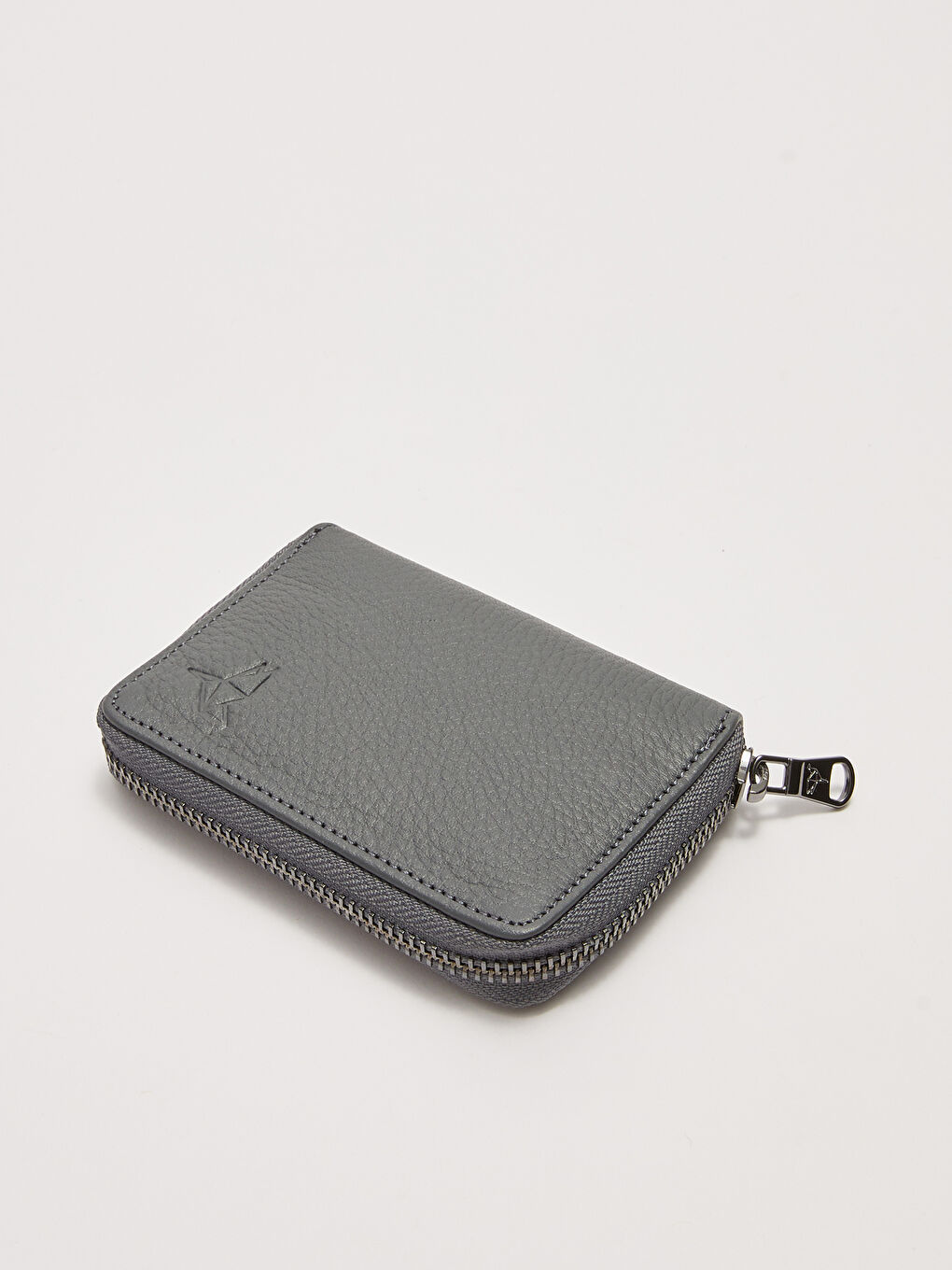 Gri Hakiki Deri Fermuarlı Erkek Cüzdan-1