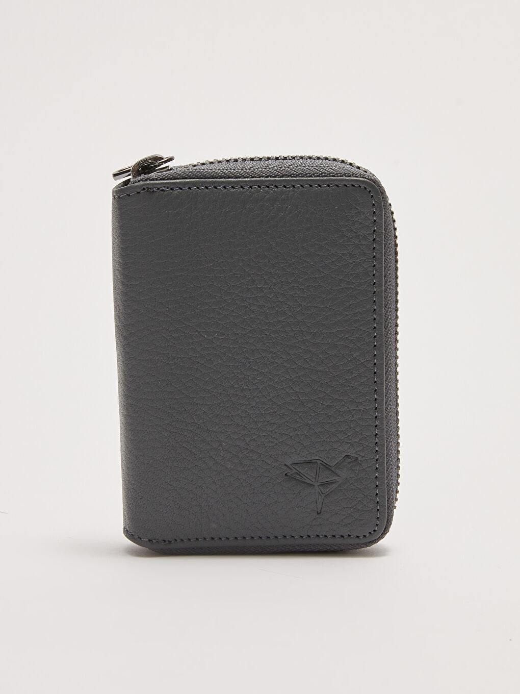Gri Hakiki Deri Fermuarlı Erkek Cüzdan-2