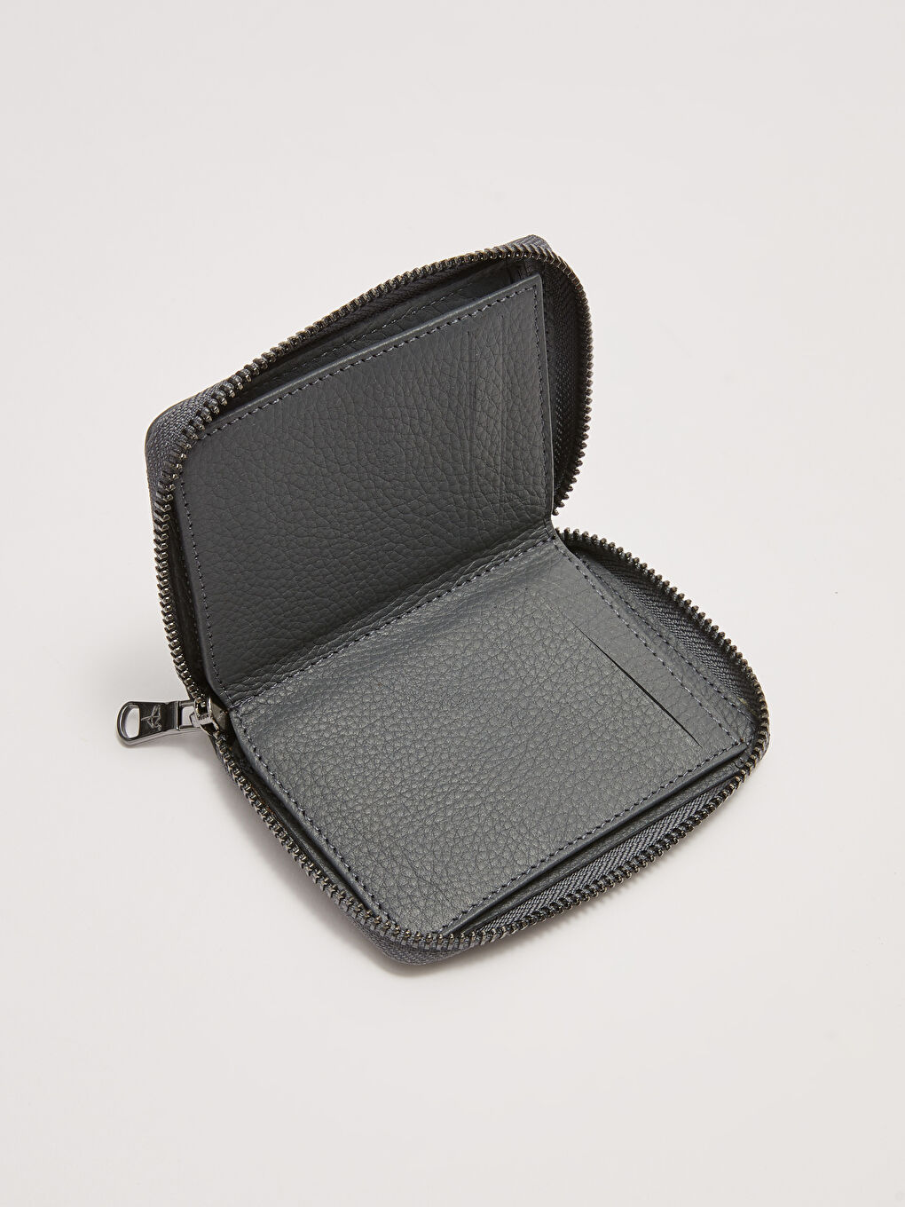 Gri Hakiki Deri Fermuarlı Erkek Cüzdan-4