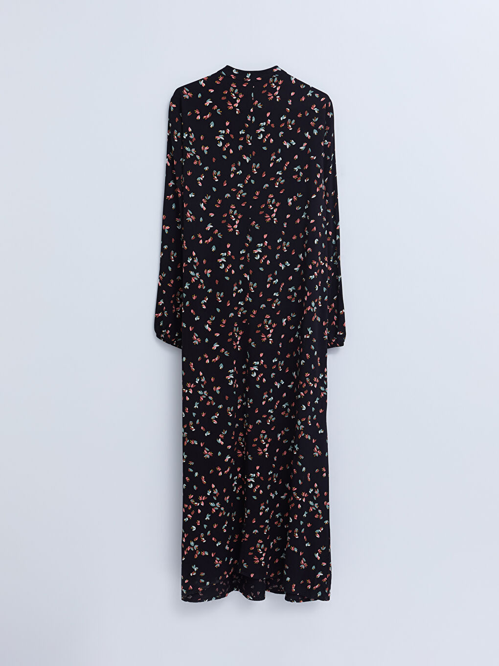 Siyah Bisiklet Yaka Desenli Uzun Kollu A Kesim Viskon Kadın Elbise-6