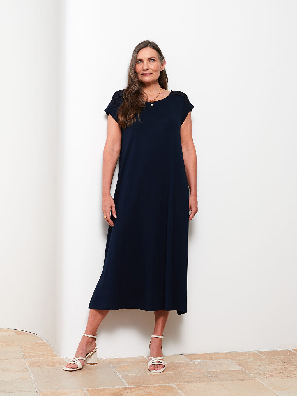 Crew Neck Embroidered Short Sleeve A-Cut Women's Dress -S2FA60Z8-E1J